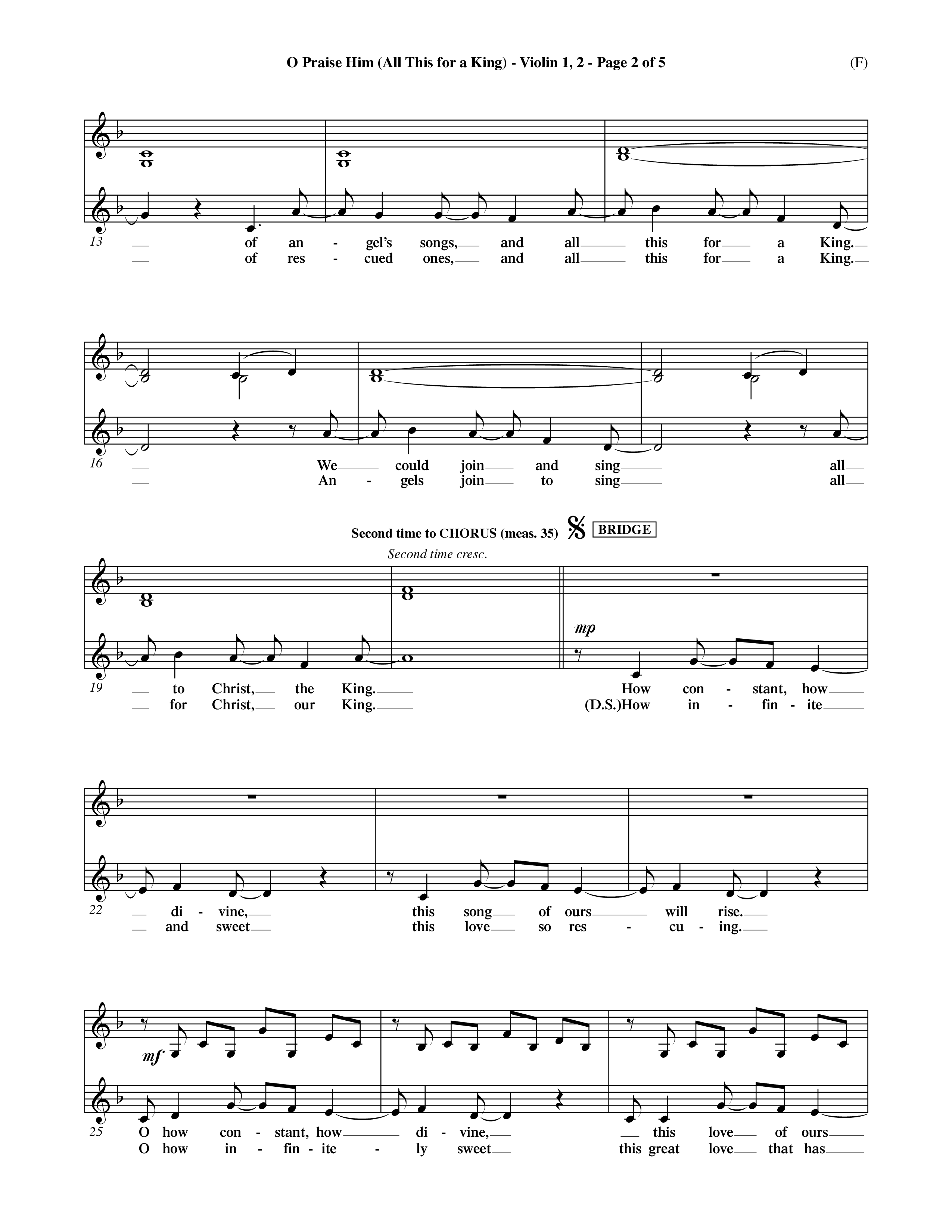 O Praise Him (Choral Anthem SATB) Violin 1/2 (Word Music Choral / Orch. David Winkler)