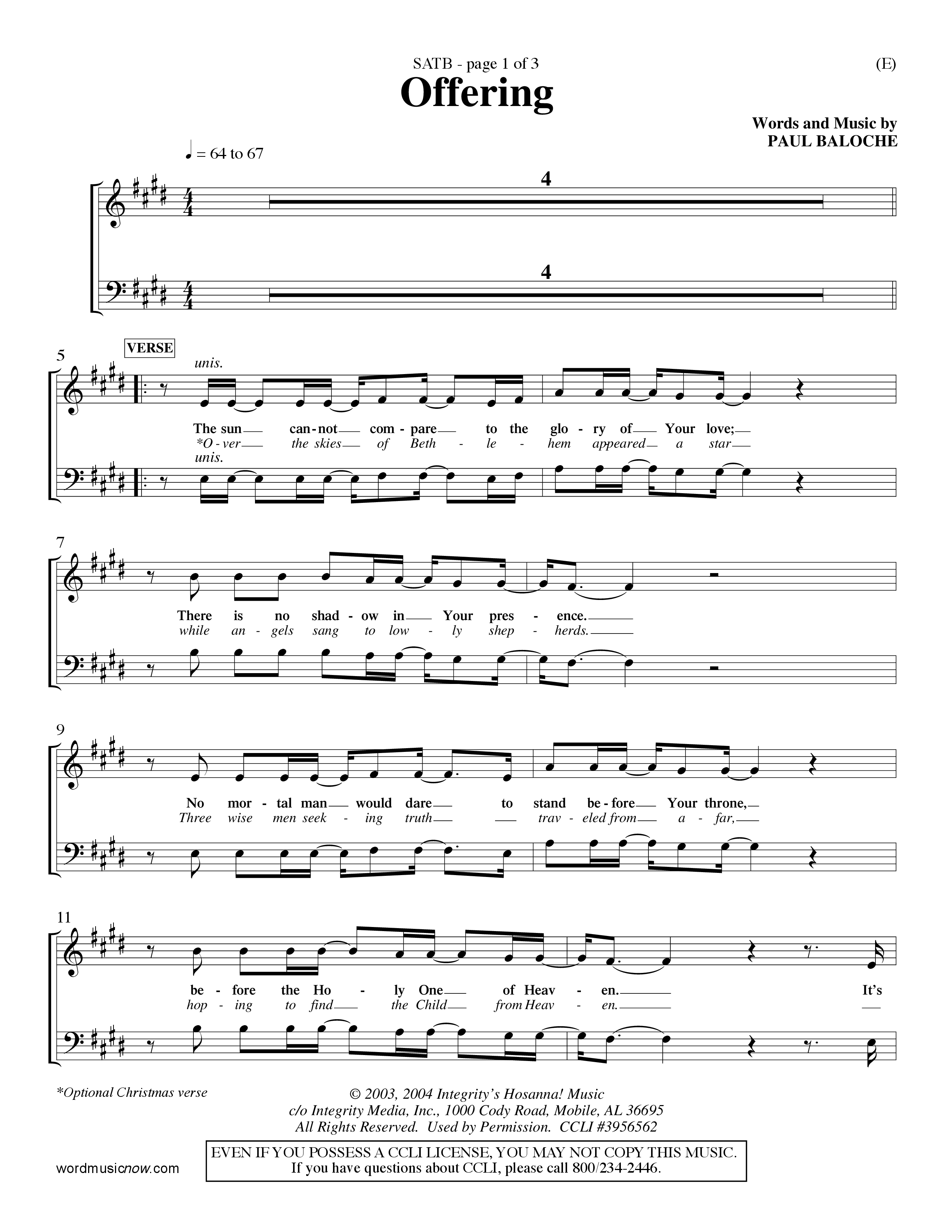 Offering (Choral Anthem SATB) Choir Sheet (SATB) (Word Music Choral / Orch. Dave Williamson)