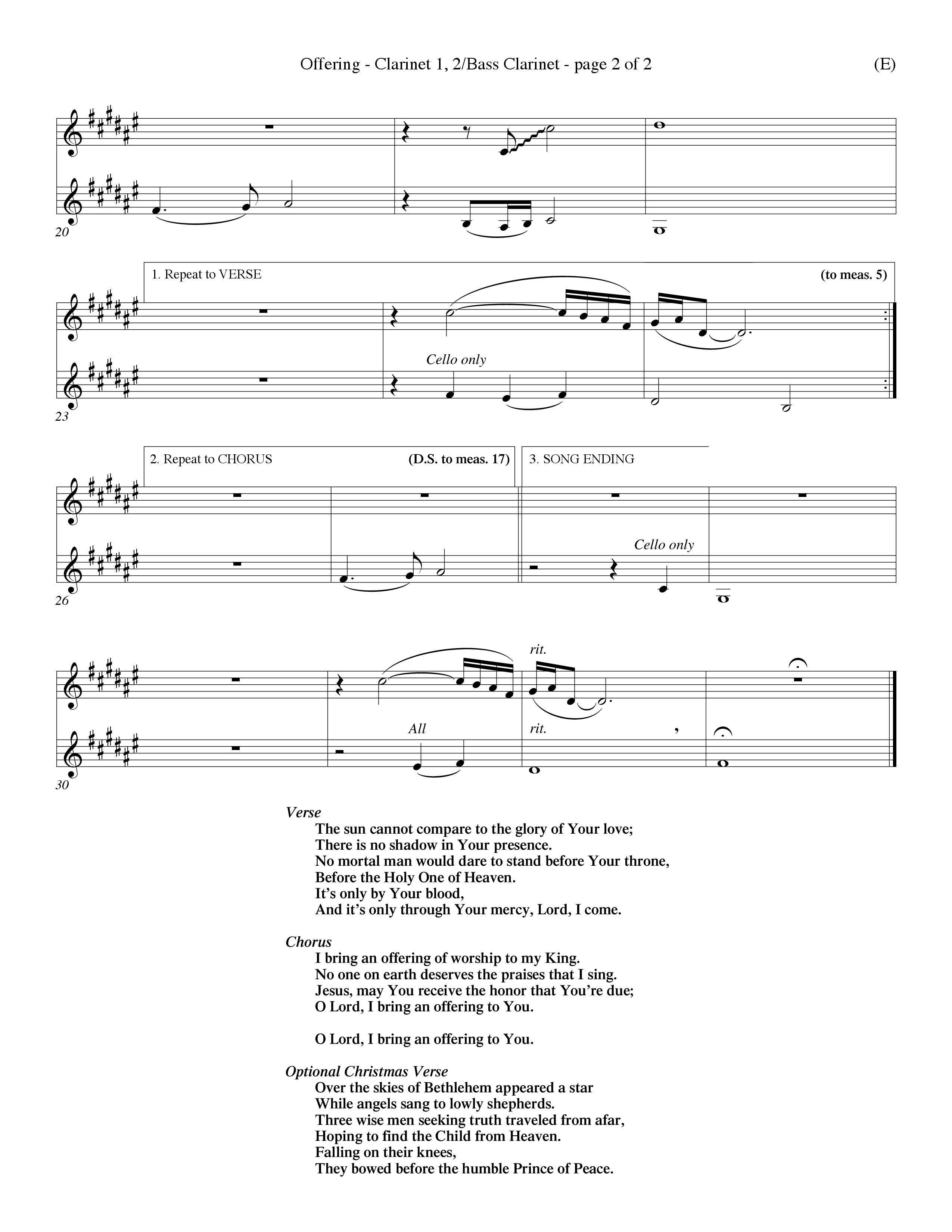 Offering (Choral Anthem SATB) Clarinet 1/2, Bass Clarinet (Word Music Choral / Orch. Dave Williamson)