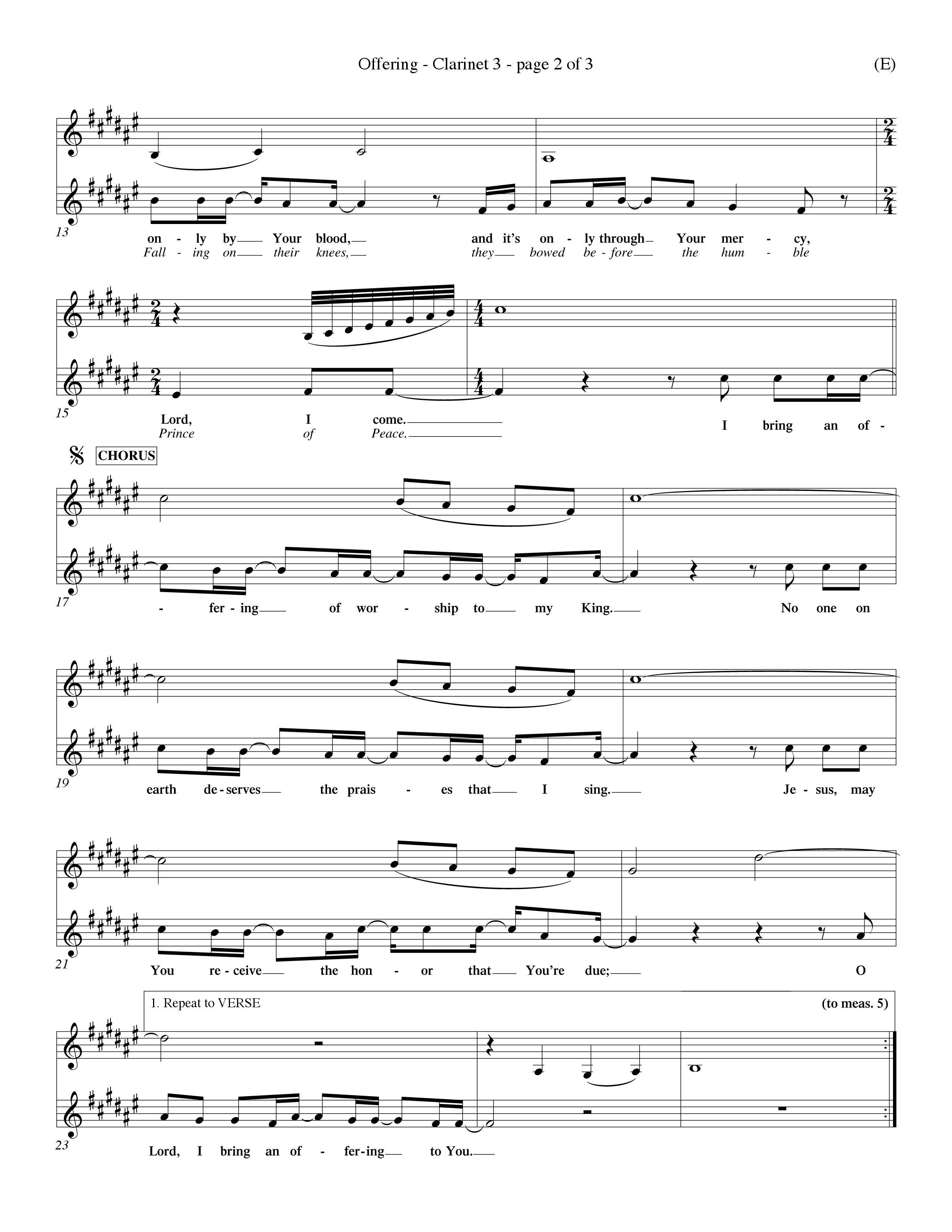 Offering (Choral Anthem SATB) Clarinet 3 (Word Music Choral / Orch. Dave Williamson)