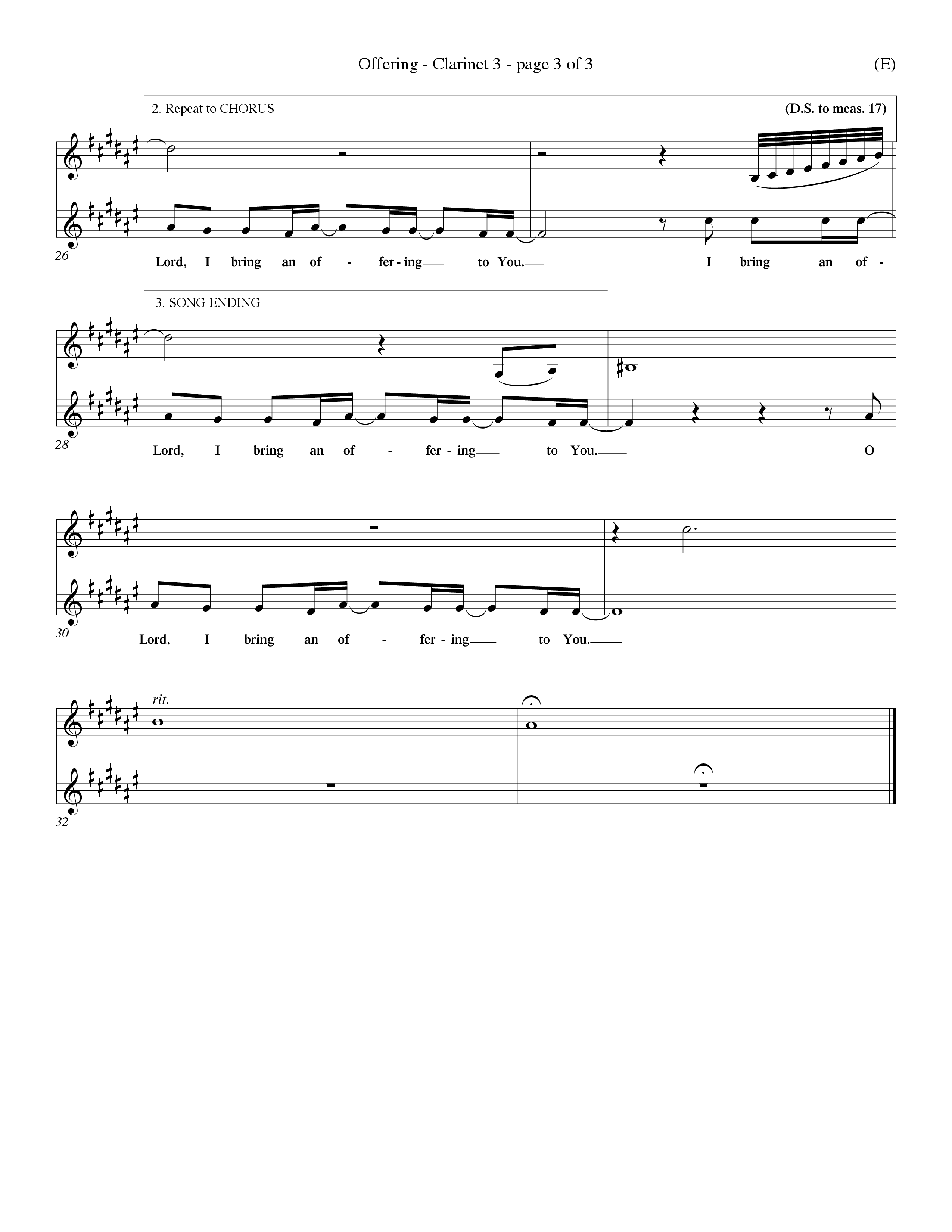 Offering (Choral Anthem SATB) Clarinet 3 (Word Music Choral / Orch. Dave Williamson)