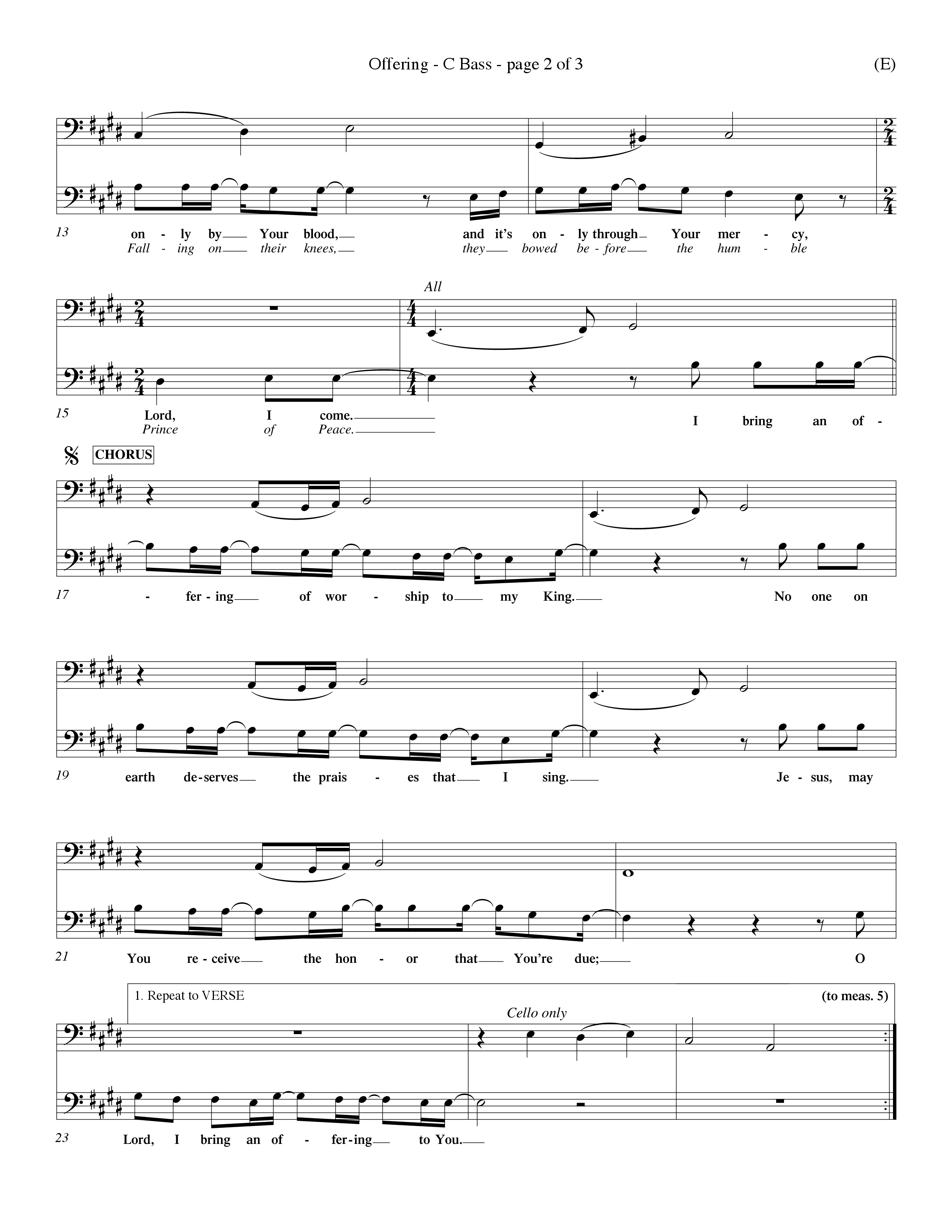 Offering (Choral Anthem SATB) Contrabass (Word Music Choral / Orch. Dave Williamson)