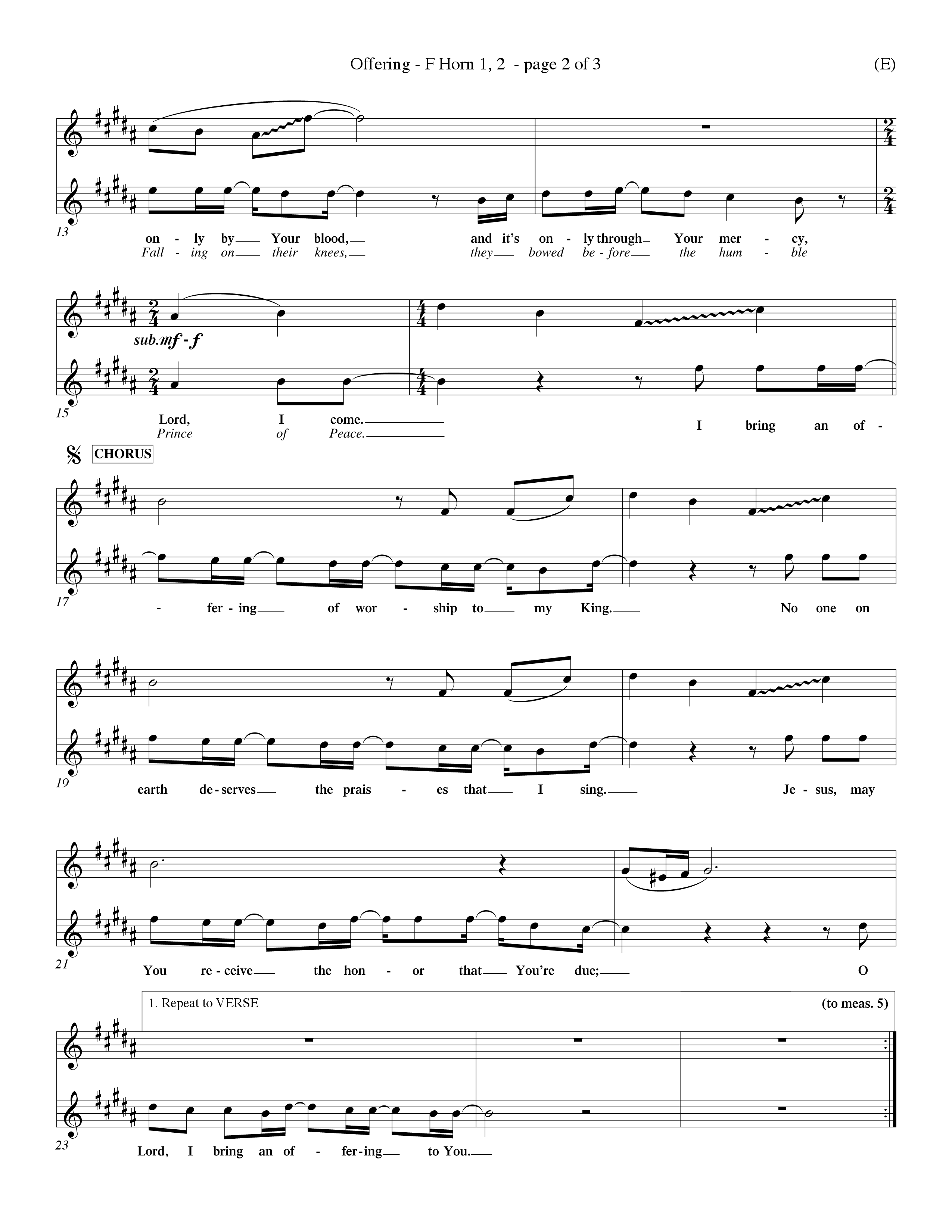 Offering (Choral Anthem SATB) French Horn (Word Music Choral / Orch. Dave Williamson)