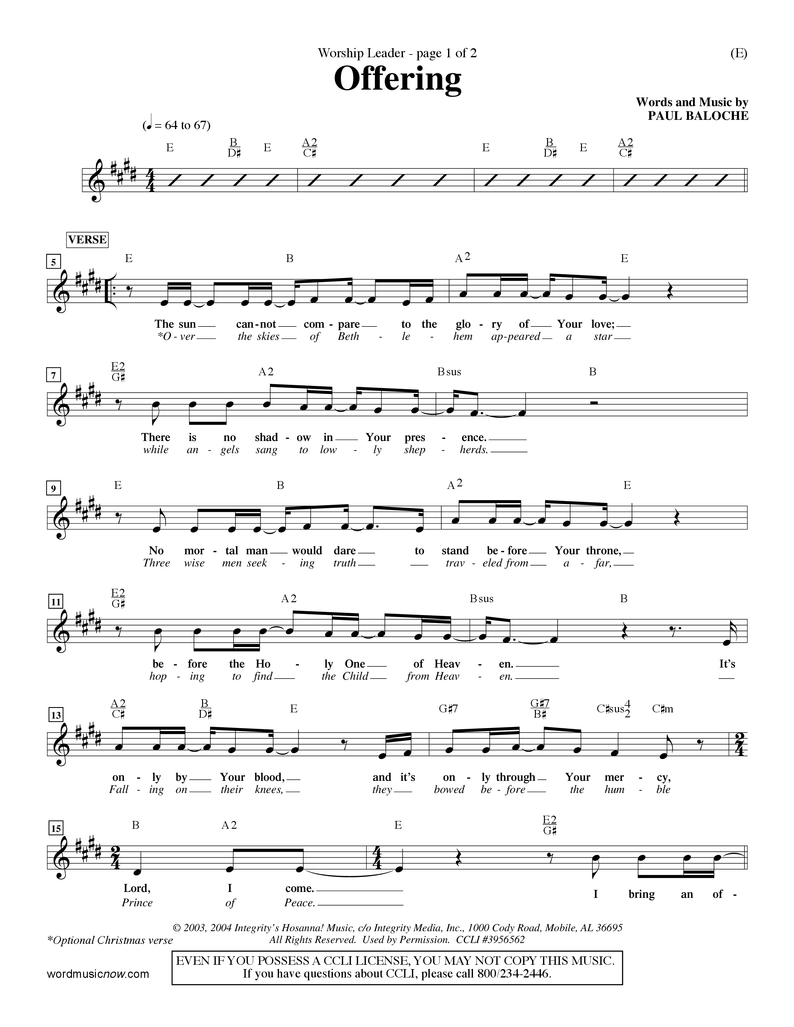 Offering (Choral Anthem SATB) Rhythm Pack (Word Music Choral / Orch. Dave Williamson)