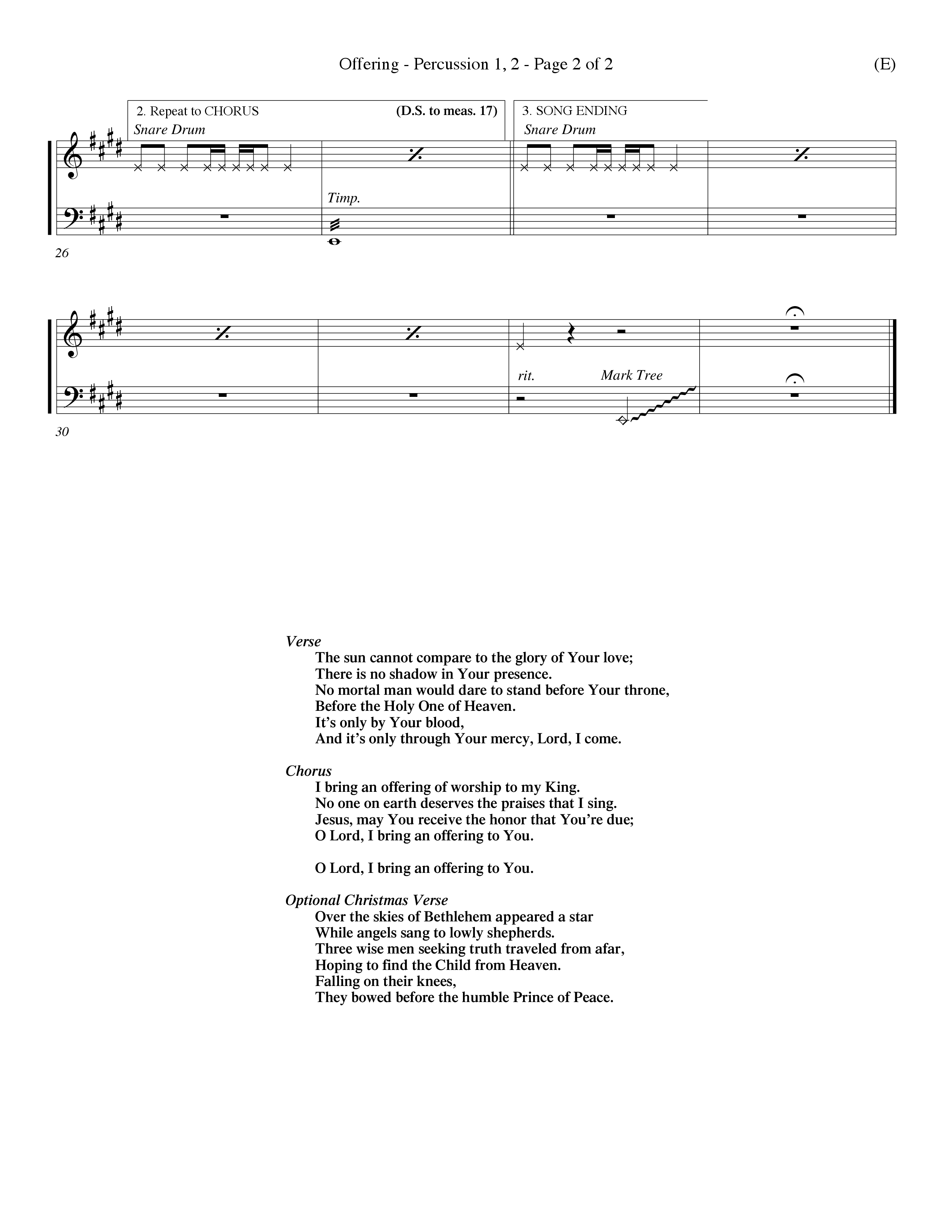 Offering (Choral Anthem SATB) Percussion 1/2 (Word Music Choral / Orch. Dave Williamson)