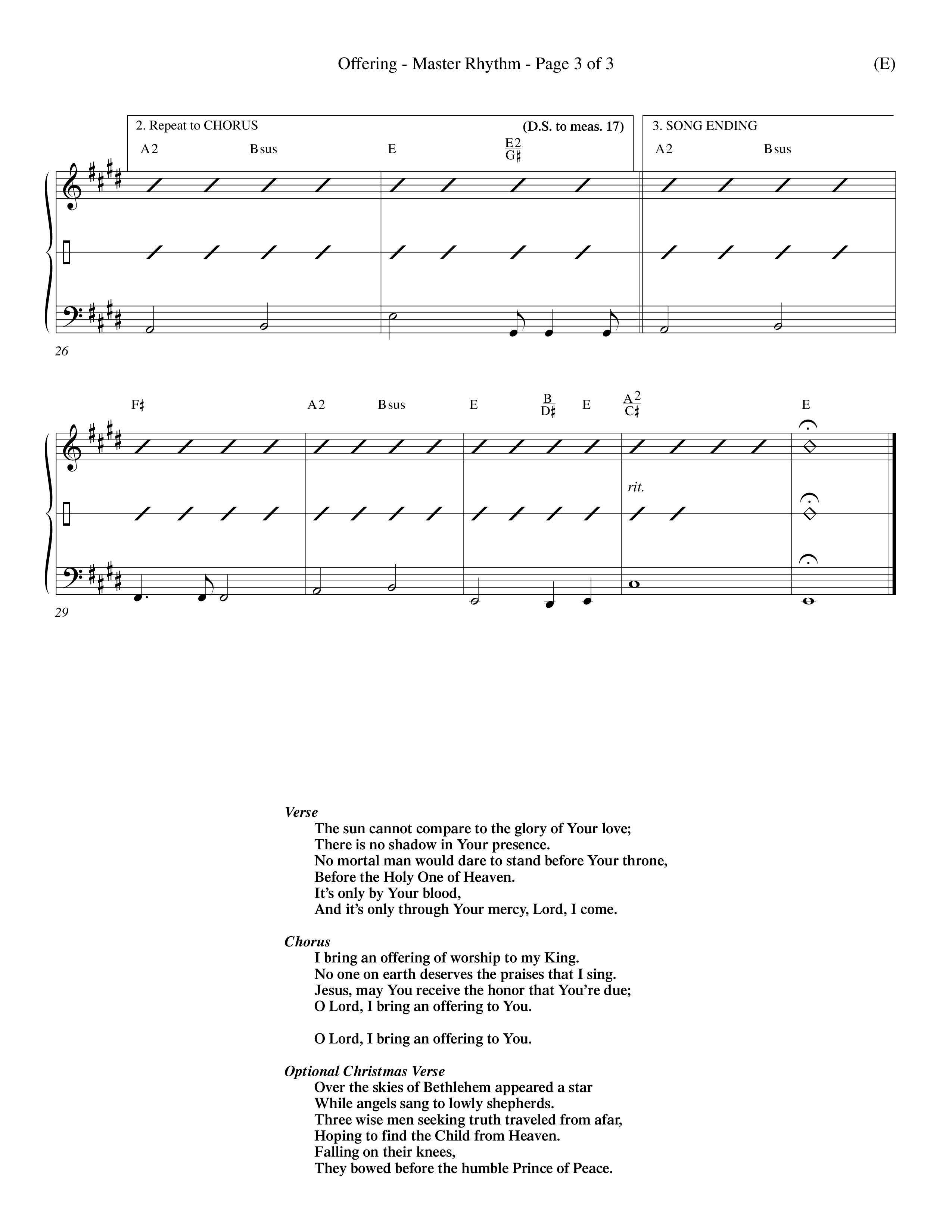 Offering (Choral Anthem SATB) Rhythm Chart (Word Music Choral / Orch. Dave Williamson)