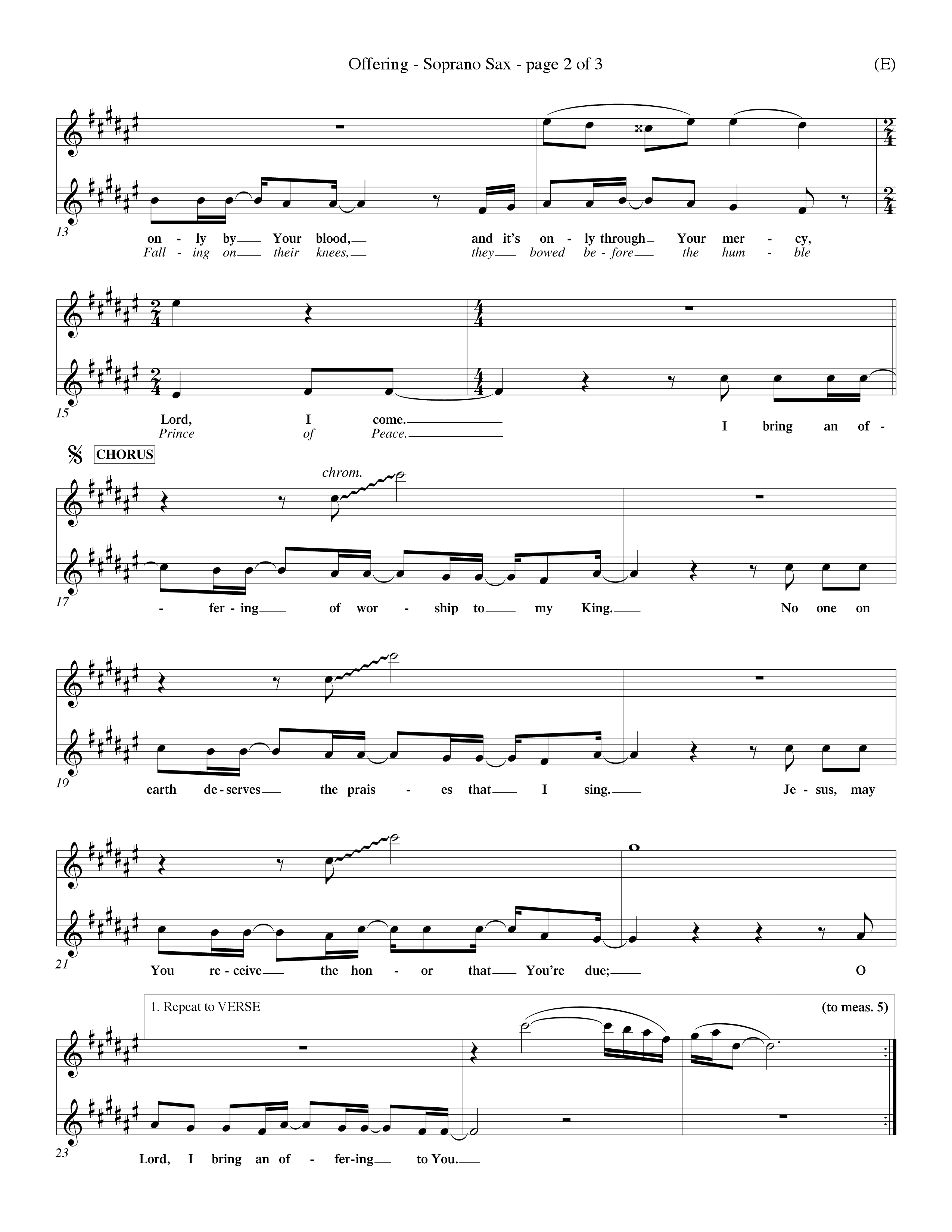 Offering (Choral Anthem SATB) Saxophone (Word Music Choral / Orch. Dave Williamson)