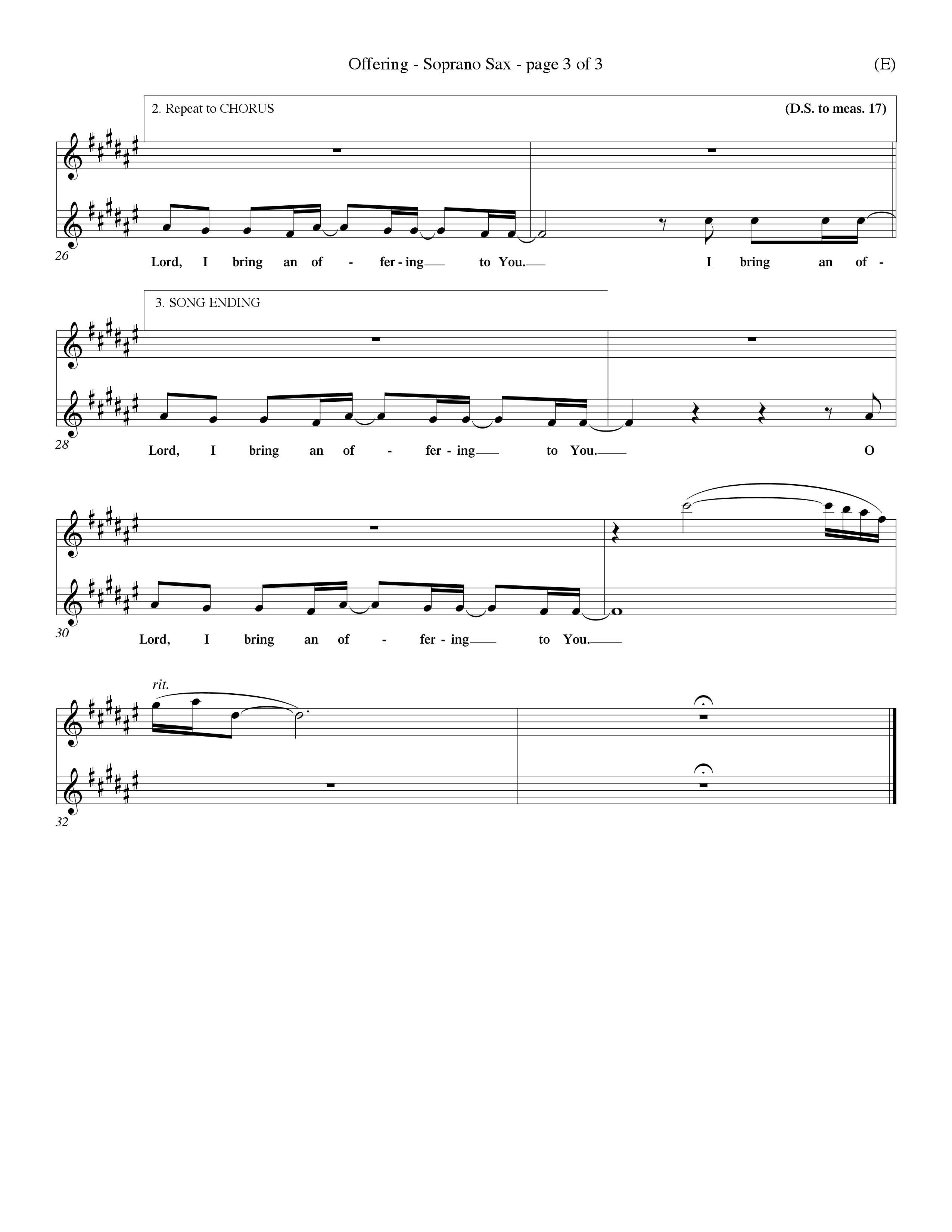 Offering (Choral Anthem SATB) Saxophone (Word Music Choral / Orch. Dave Williamson)