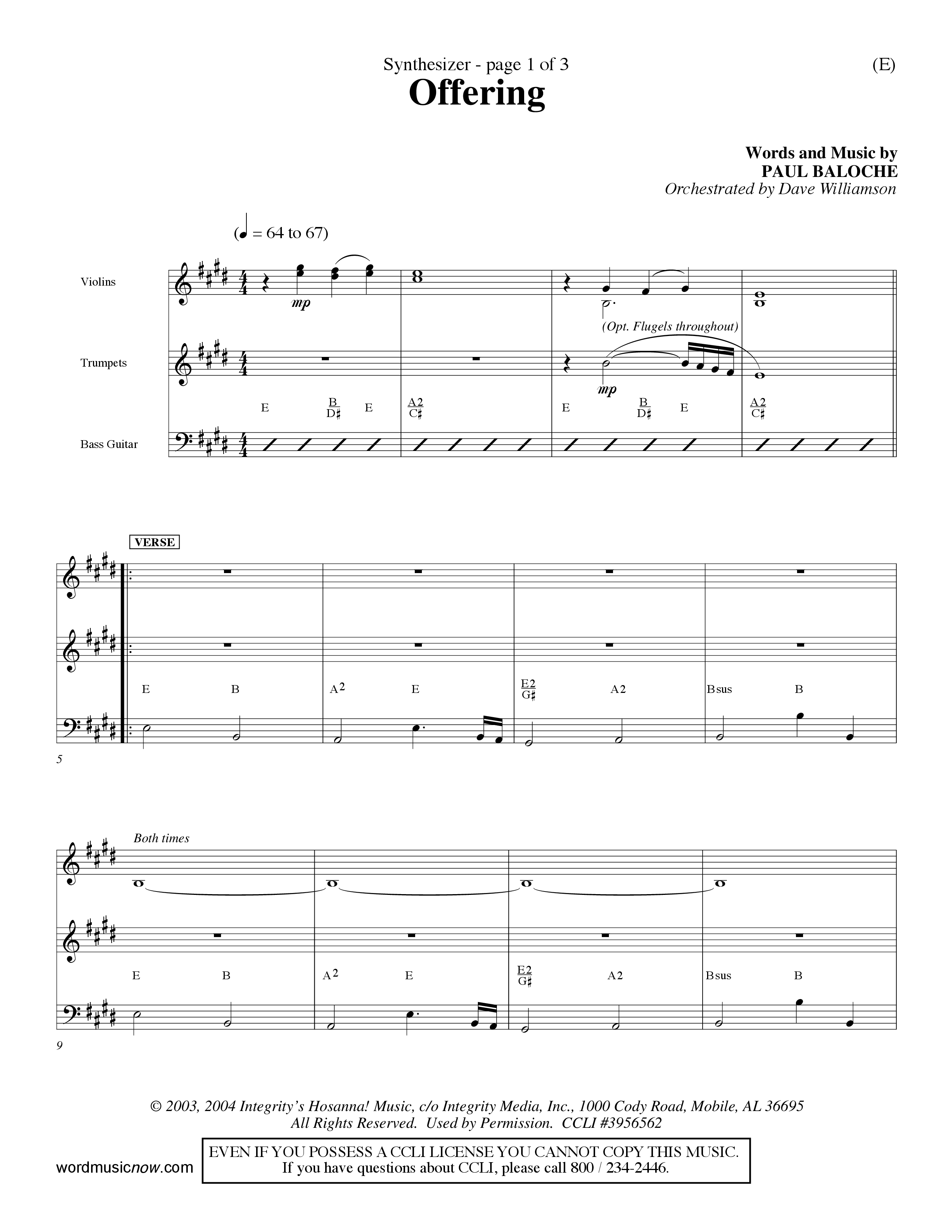 Offering (Choral Anthem SATB) Synth (Word Music Choral / Orch. Dave Williamson)