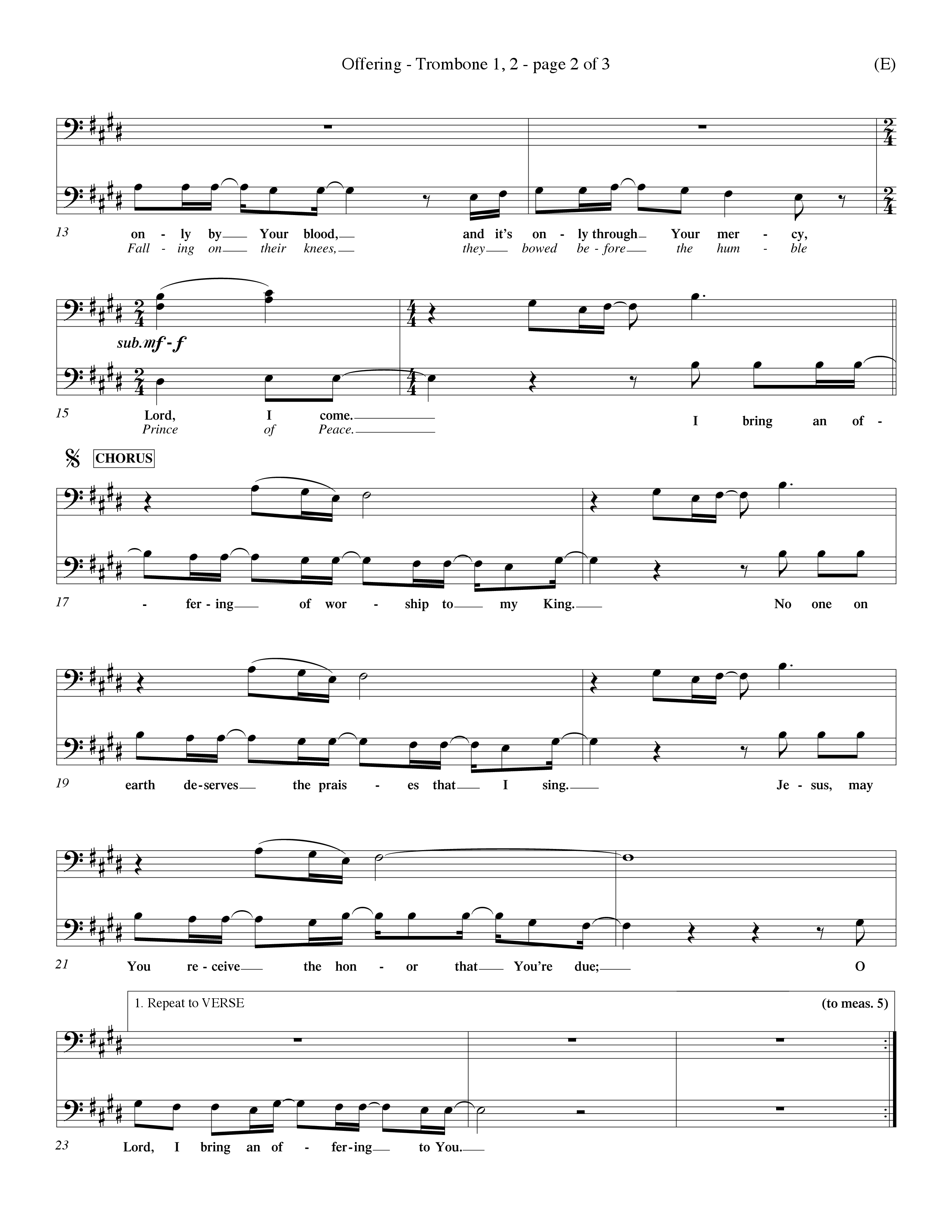 Offering (Choral Anthem SATB) Trombone 1/2 (Word Music Choral / Orch. Dave Williamson)