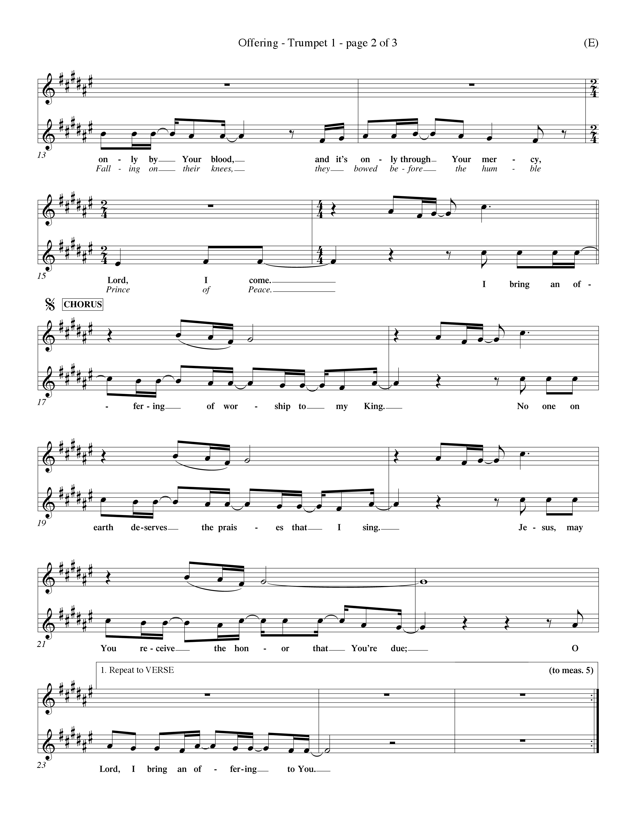 Offering (Choral Anthem SATB) Trumpet 1 (Word Music Choral / Orch. Dave Williamson)
