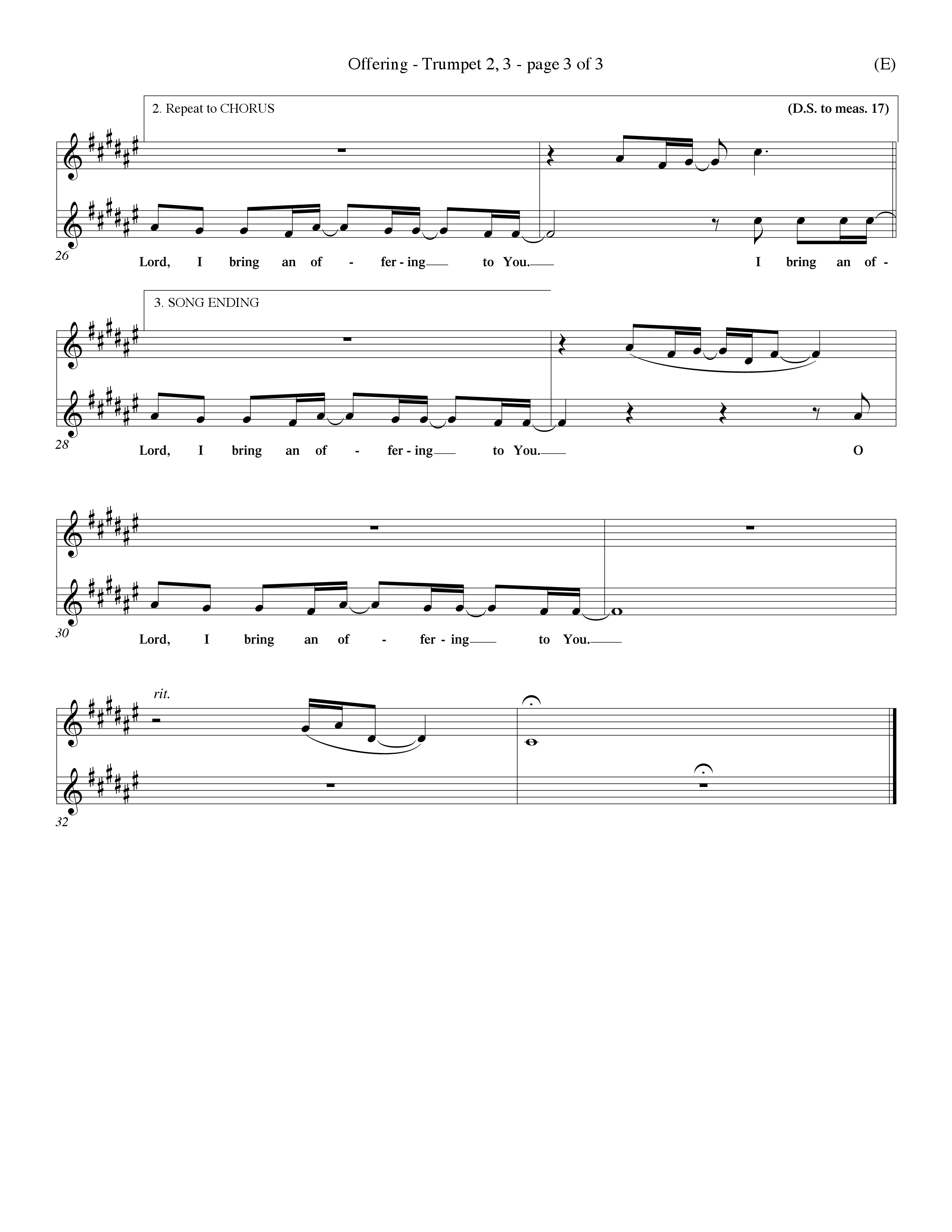 Offering (Choral Anthem SATB) Trumpet 2/3 (Word Music Choral / Orch. Dave Williamson)