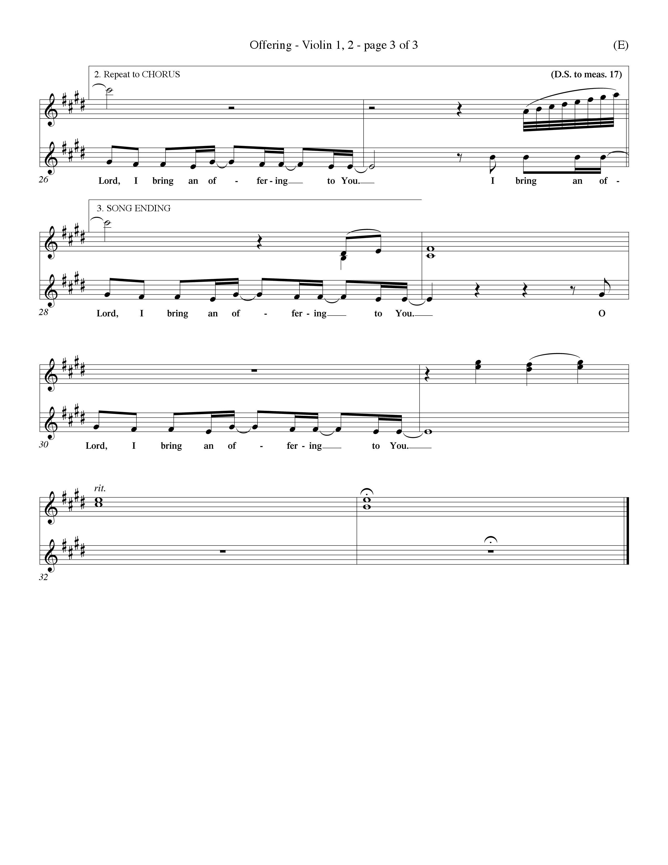 Offering (Choral Anthem SATB) Violin 1/2 (Word Music Choral / Orch. Dave Williamson)