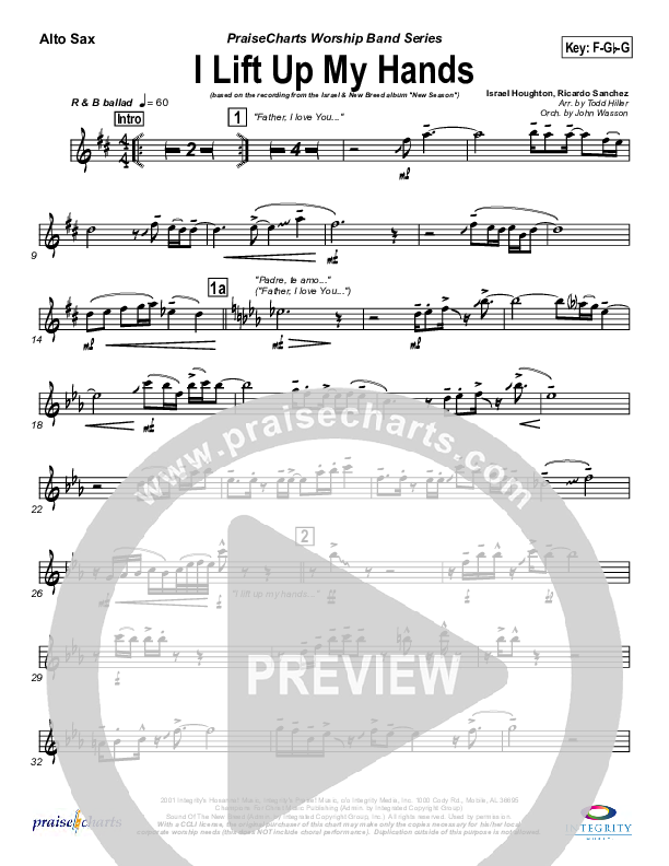 I Lift Up My Hands Alto Sax (Israel Houghton)