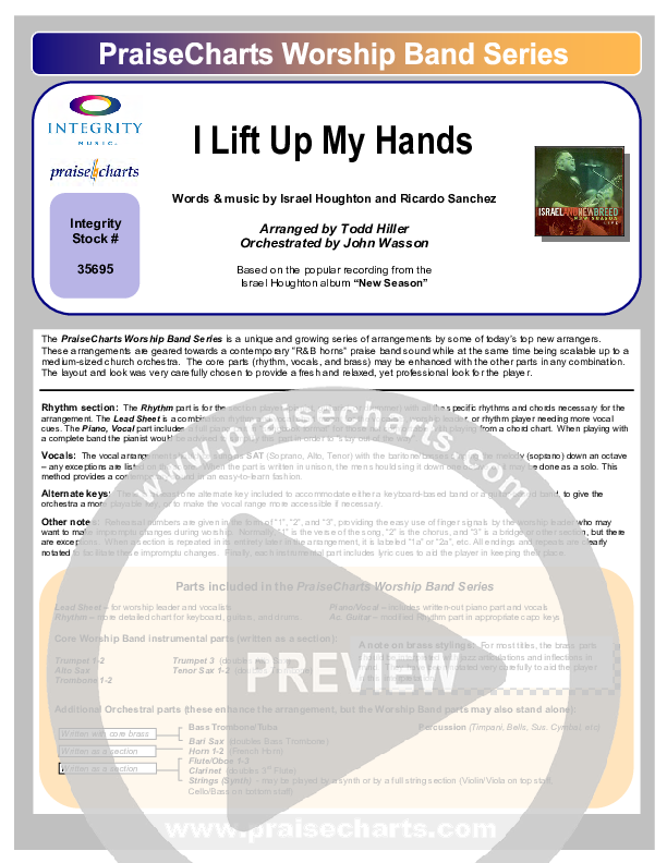 I Lift Up My Hands Cover Sheet (Israel Houghton)