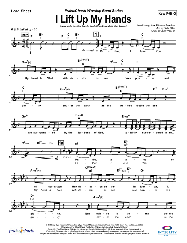 I Lift Up My Hands Lead Sheet (Israel Houghton)
