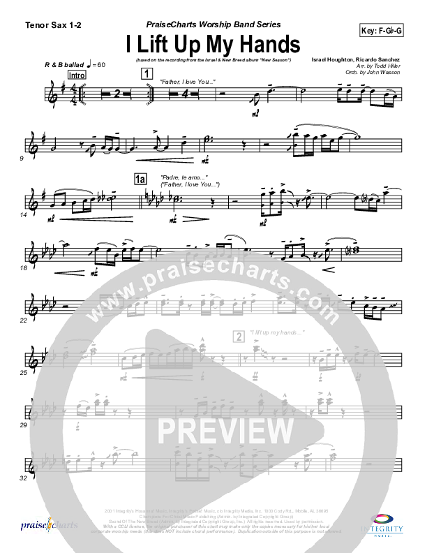 I Lift Up My Hands Tenor Sax 1/2 (Israel Houghton)