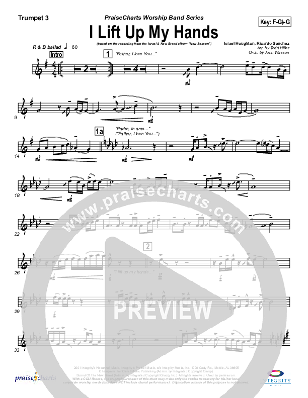 I Lift Up My Hands Trumpet 3 (Israel Houghton)