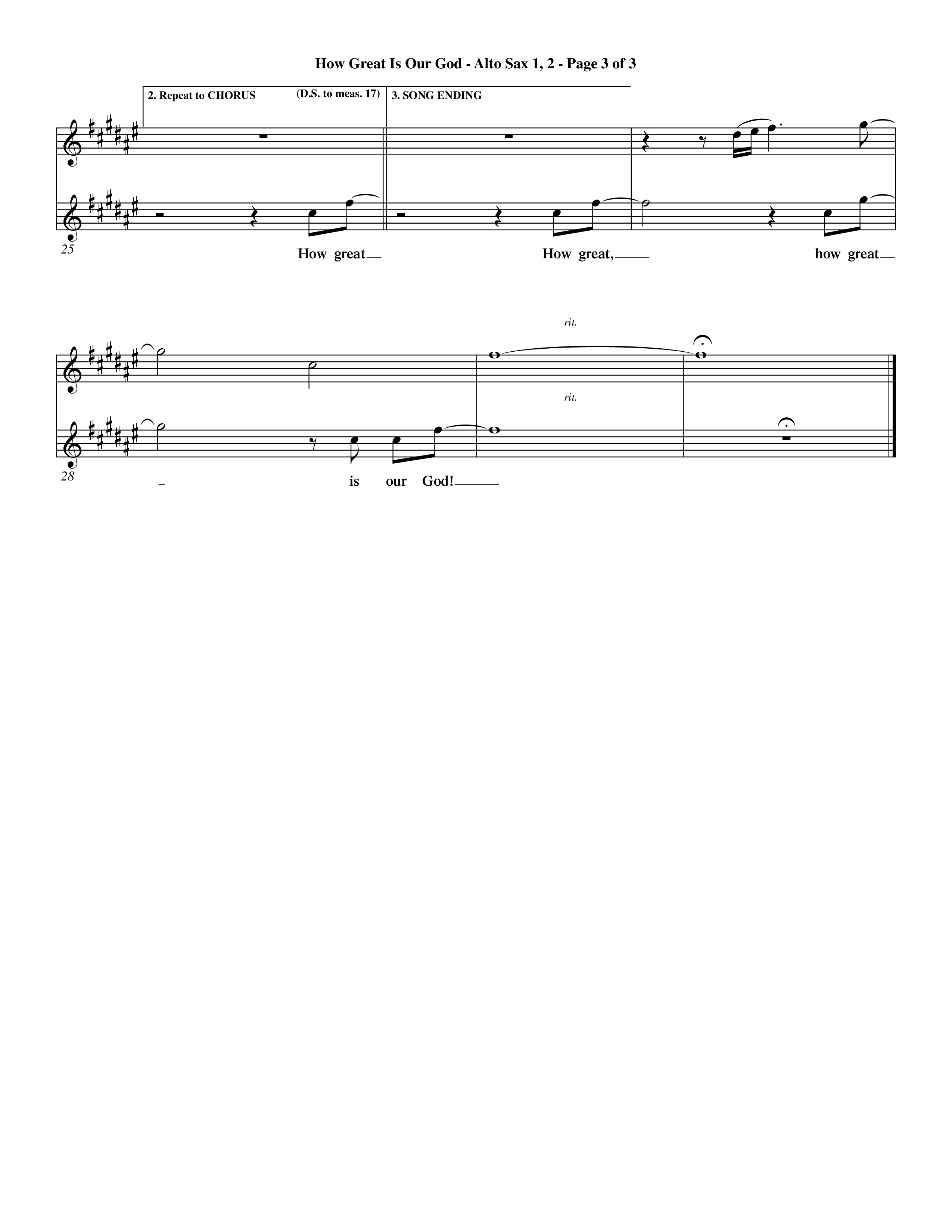 How Great Is Our God (Choral Anthem SATB) Alto Sax 1/2 (Word Music Choral / Orch. Dave Williamson)