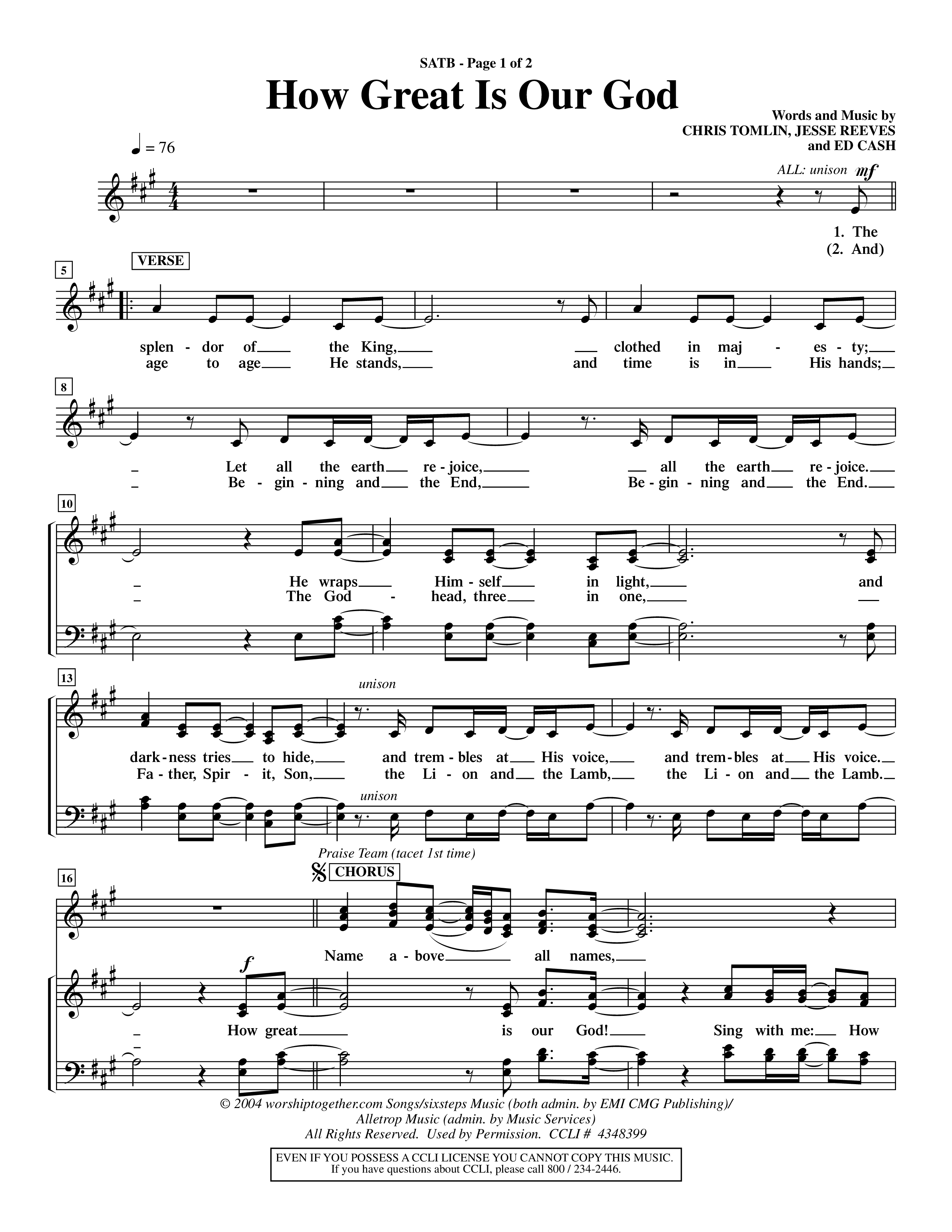 How Great Is Our God (Choral Anthem SATB) Choir Sheet (SATB) (Word Music Choral / Orch. Dave Williamson)