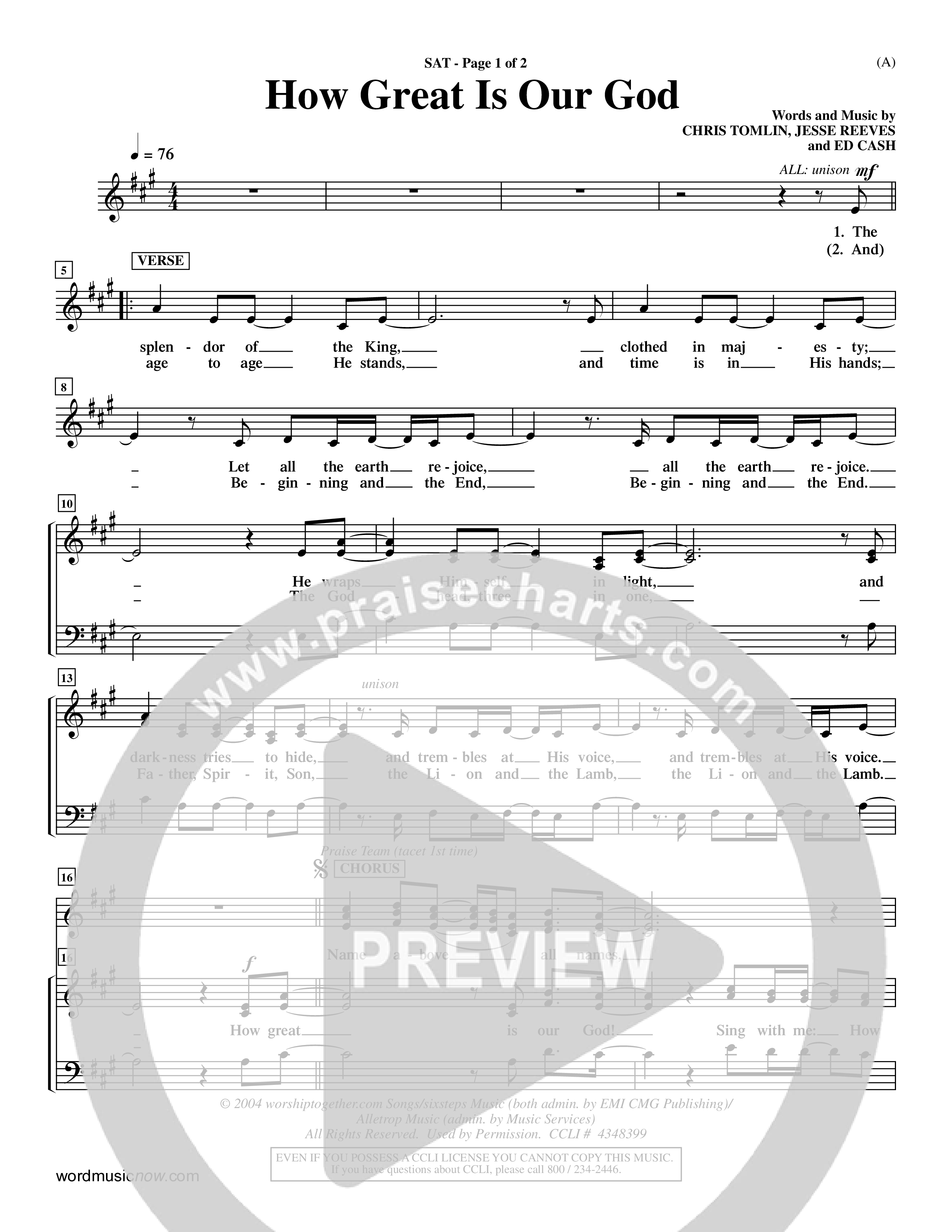 How Great Is Our God (Choral Anthem SATB) Choir Sheet (SATB) (Word Music Choral / Orch. Dave Williamson)