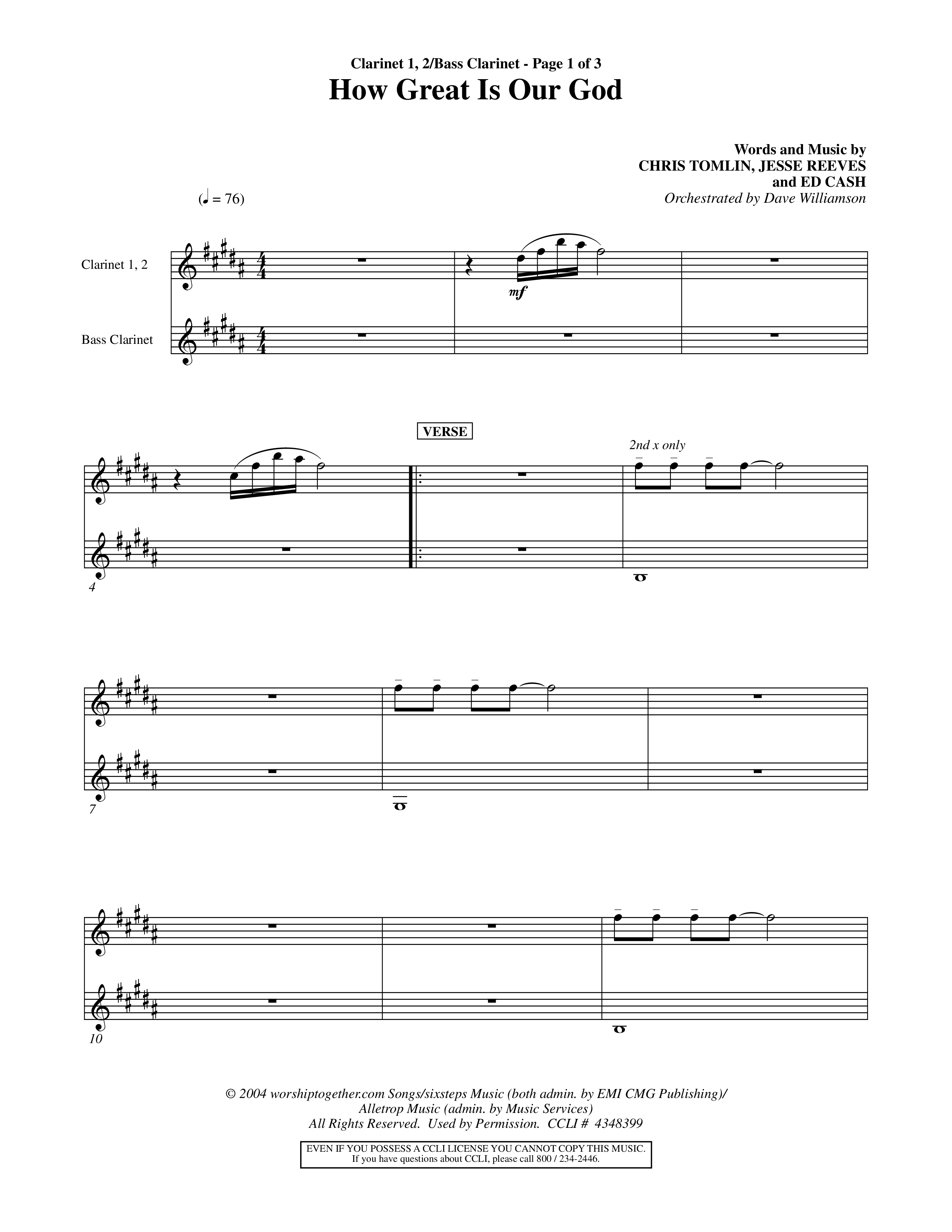 How Great Is Our God (Choral Anthem SATB) Clarinet 1/2, Bass Clarinet (Word Music Choral / Orch. Dave Williamson)