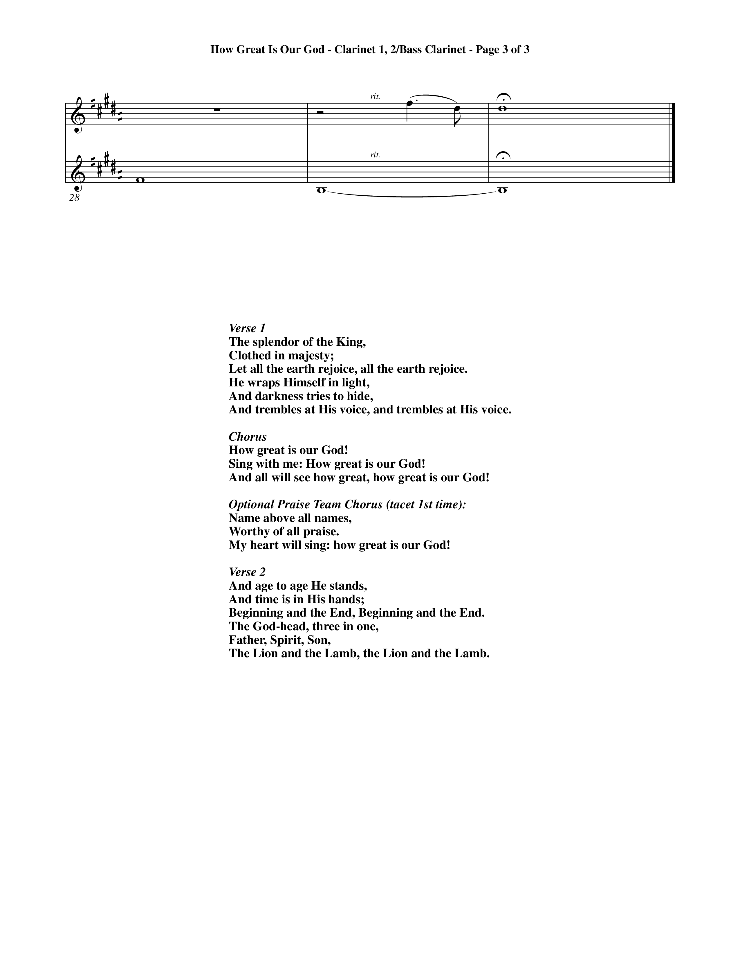How Great Is Our God (Choral Anthem SATB) Clarinet 1/2, Bass Clarinet (Word Music Choral / Orch. Dave Williamson)