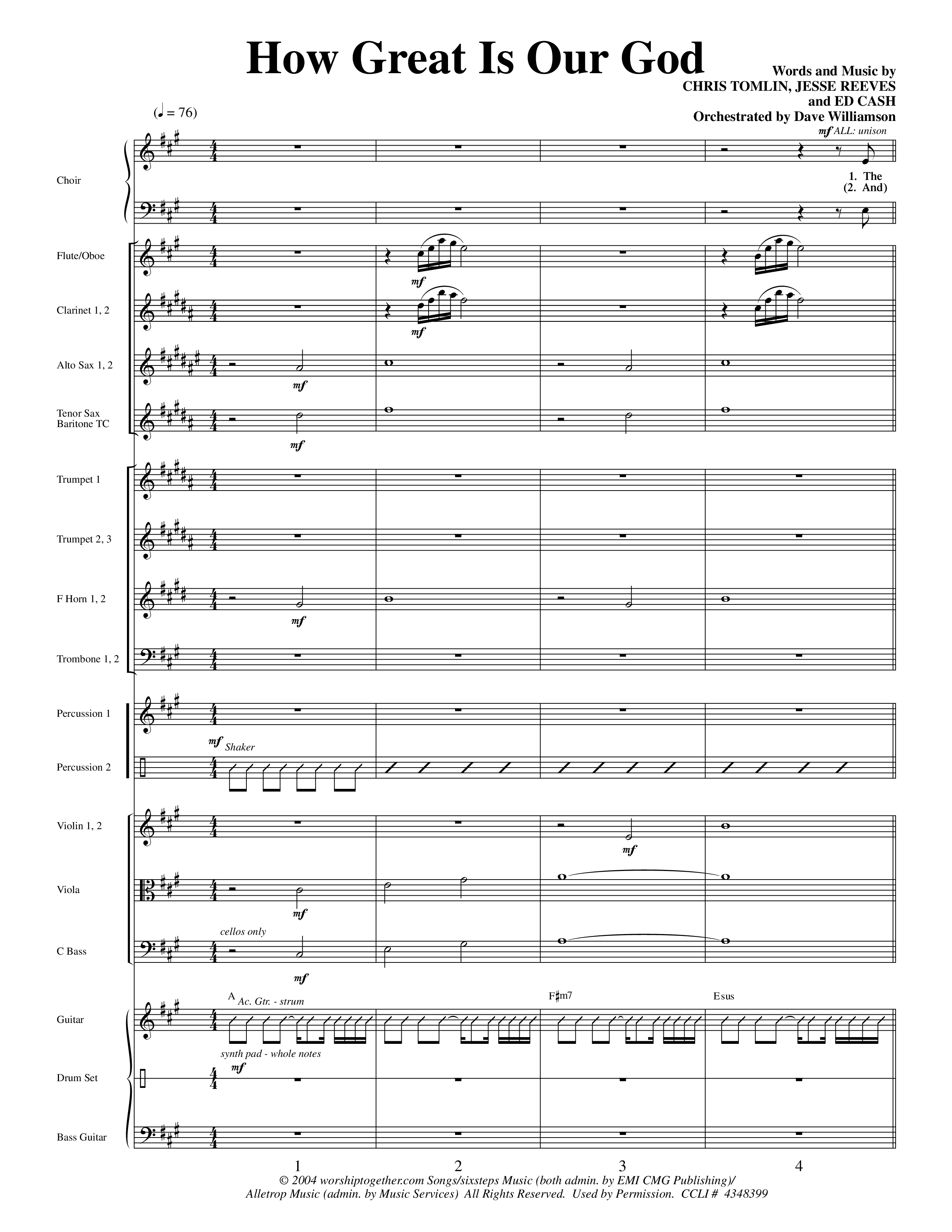 How Great Is Our God (Choral Anthem SATB) Orchestration (Word Music Choral / Orch. Dave Williamson)