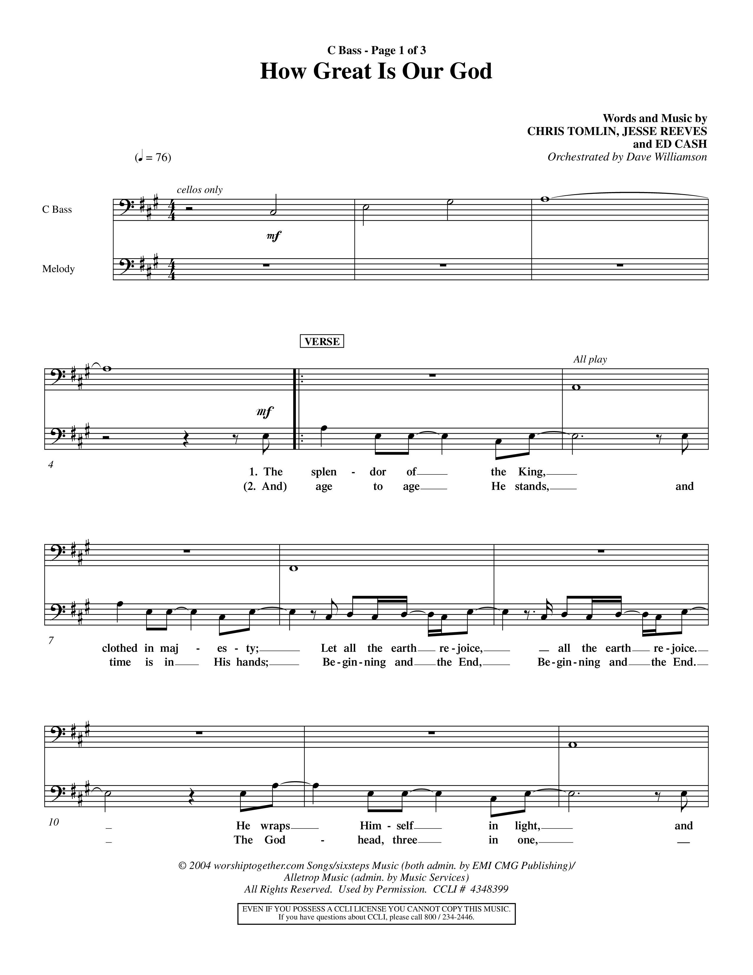 How Great Is Our God (Choral Anthem SATB) Contrabass (Word Music Choral / Orch. Dave Williamson)