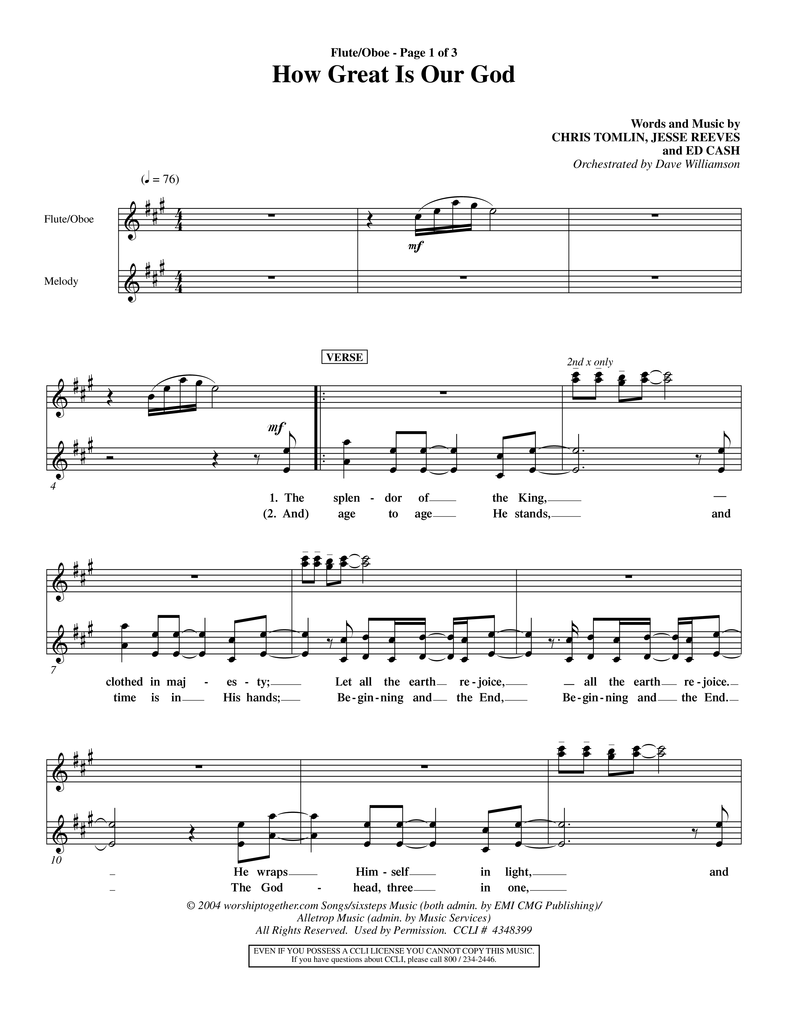 How Great Is Our God (Choral Anthem SATB) Flute/Oboe (Word Music Choral / Orch. Dave Williamson)