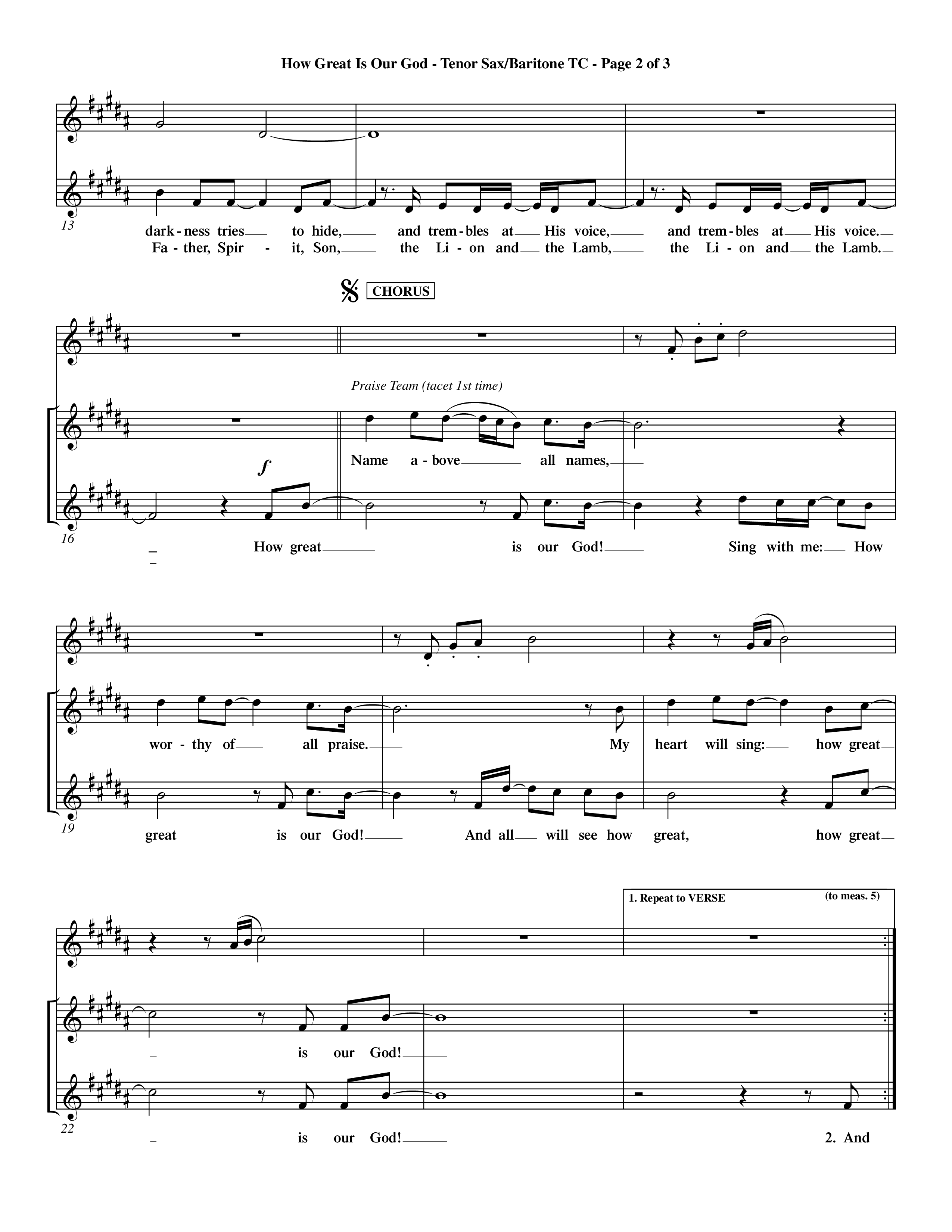 How Great Is Our God (Choral Anthem SATB) Tenor Sax/Baritone T.C. (Word Music Choral / Orch. Dave Williamson)