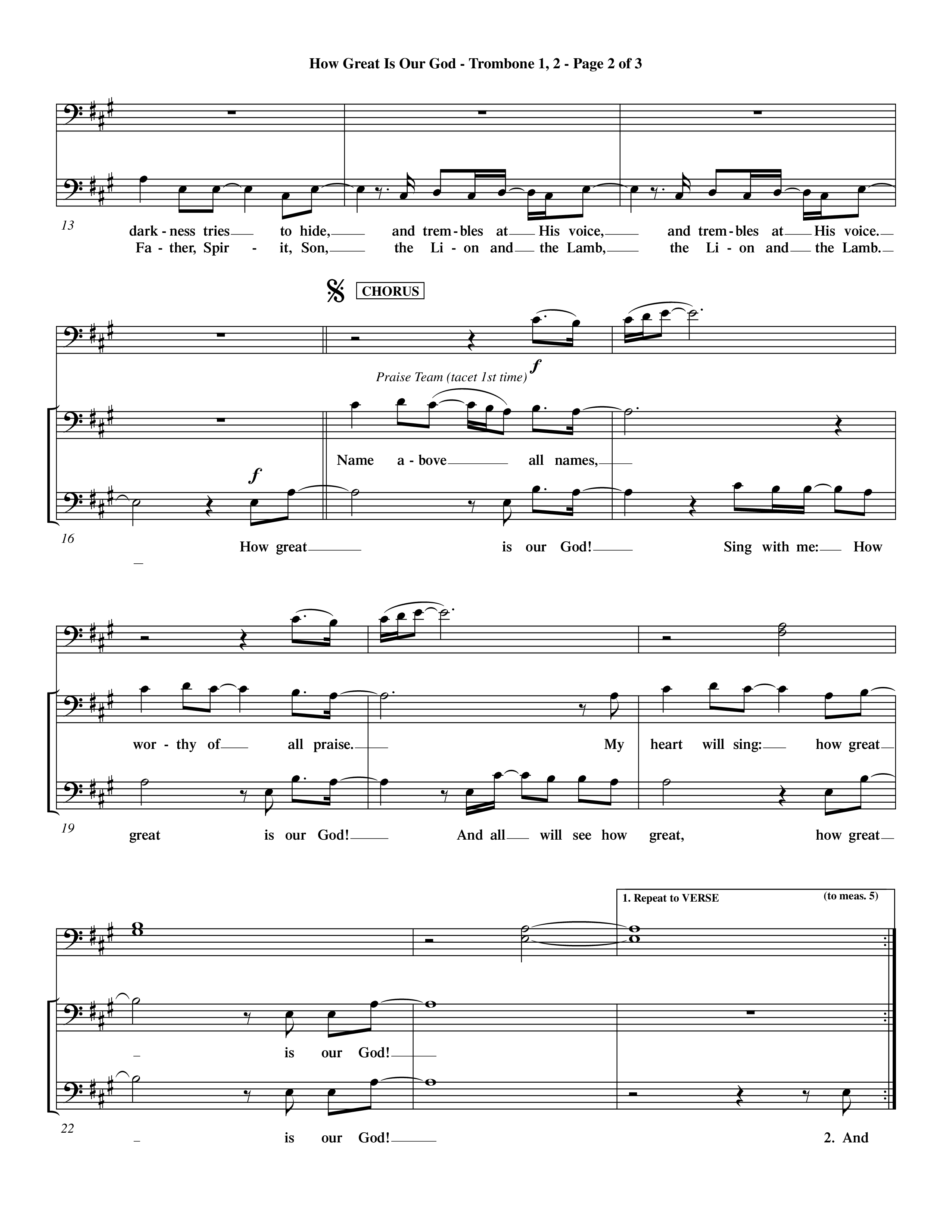 How Great Is Our God (Choral Anthem SATB) Trombone 1/2 (Word Music Choral / Orch. Dave Williamson)