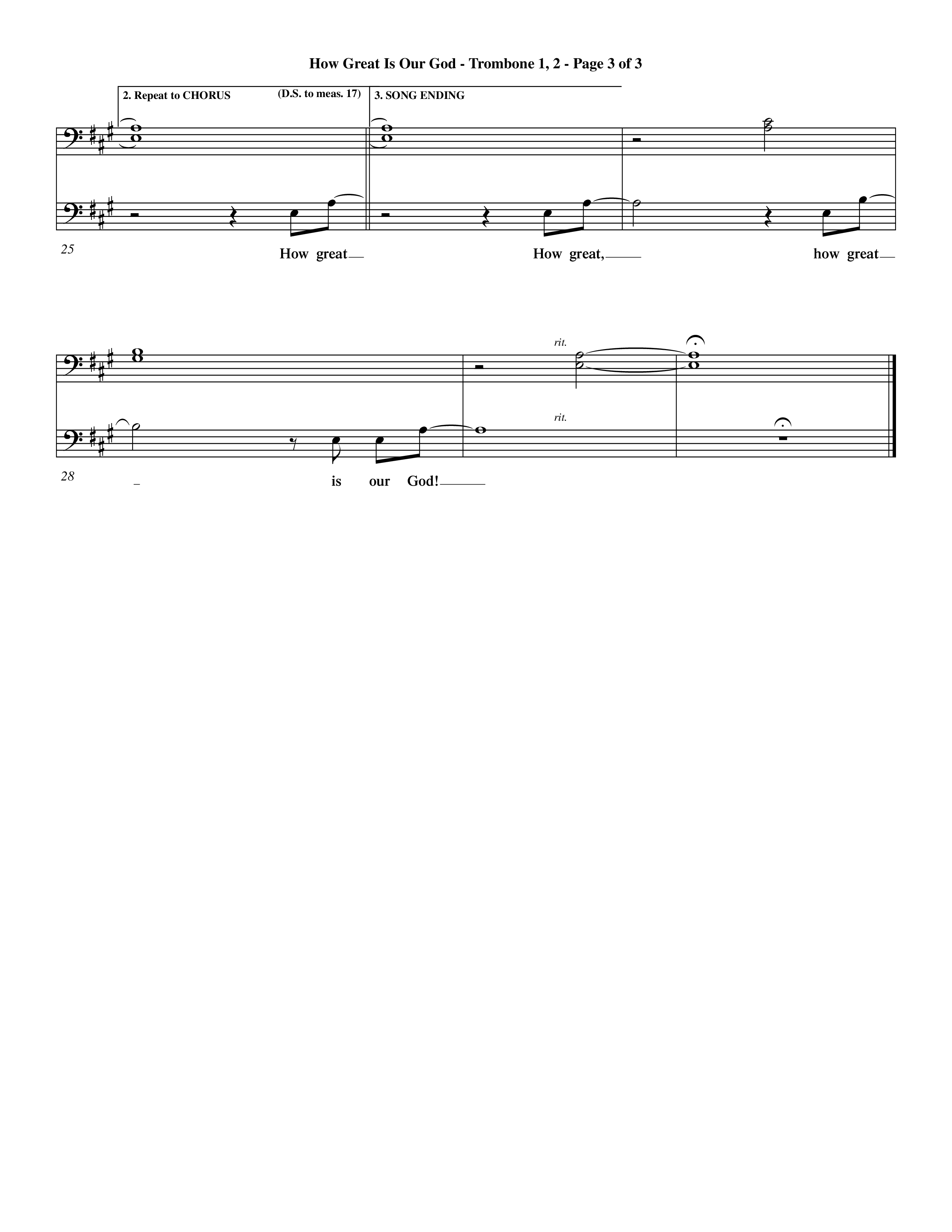 How Great Is Our God (Choral Anthem SATB) Trombone 1/2 (Word Music Choral / Orch. Dave Williamson)