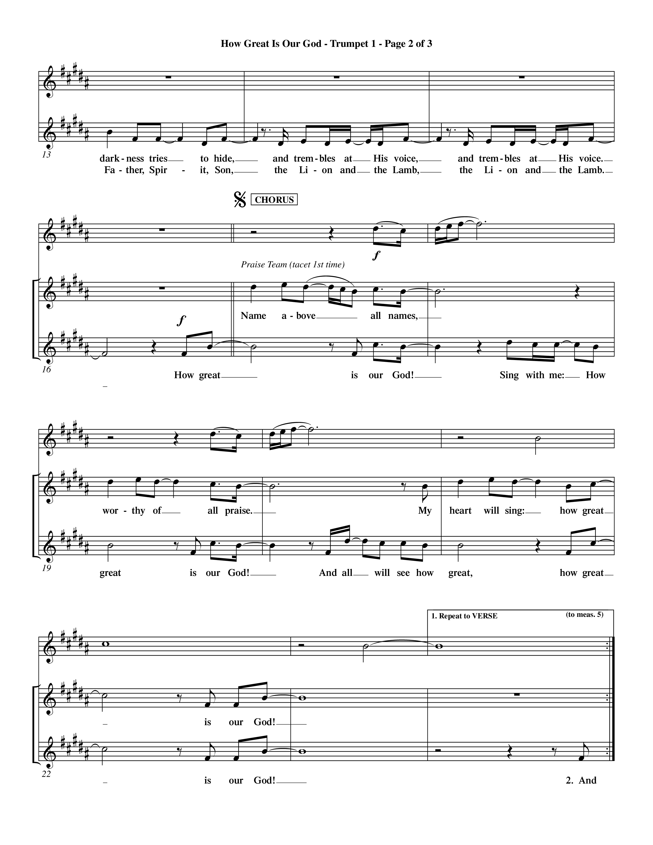 How Great Is Our God (Choral Anthem SATB) Trumpet 1 (Word Music Choral / Orch. Dave Williamson)