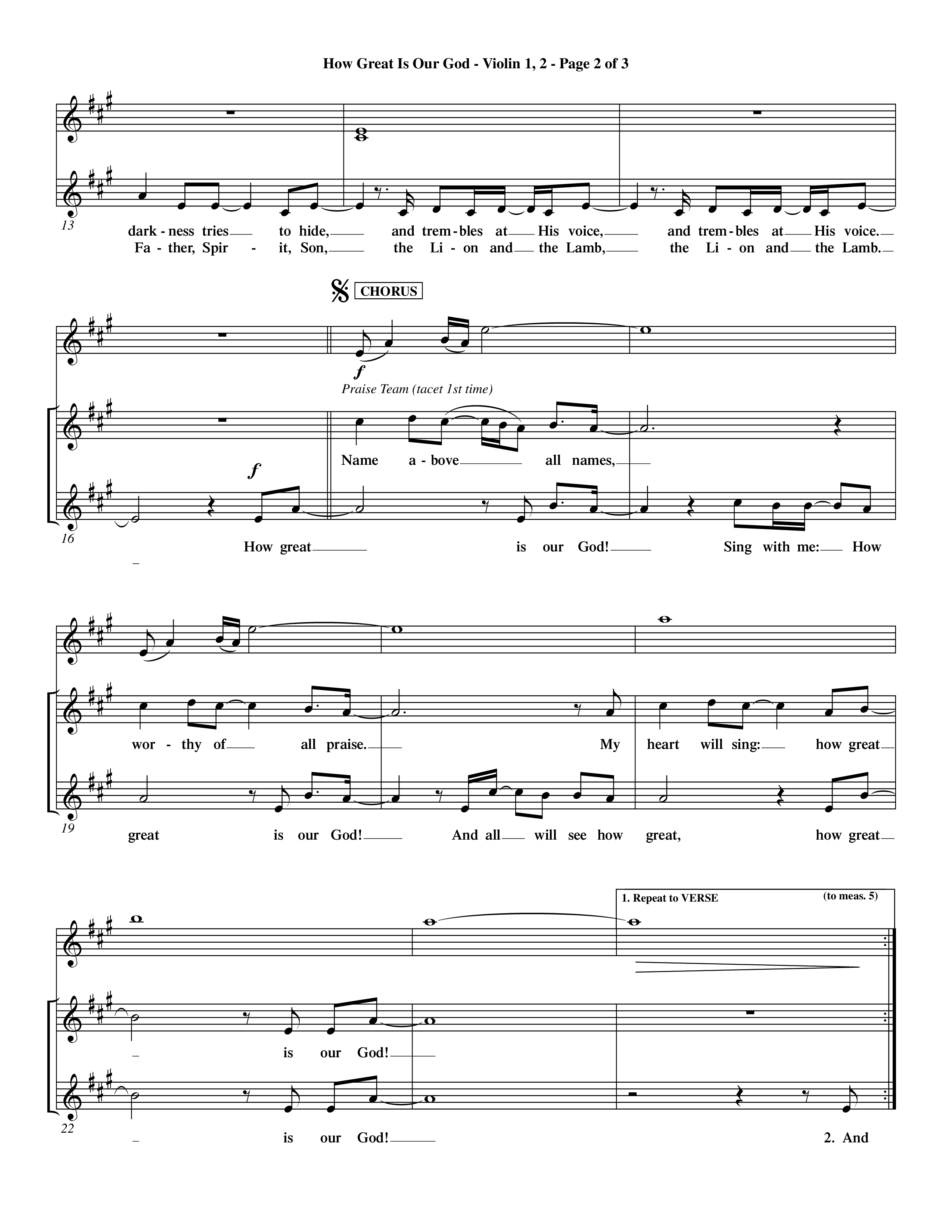 How Great Is Our God (Choral Anthem SATB) Violin 1/2 (Word Music Choral / Orch. Dave Williamson)