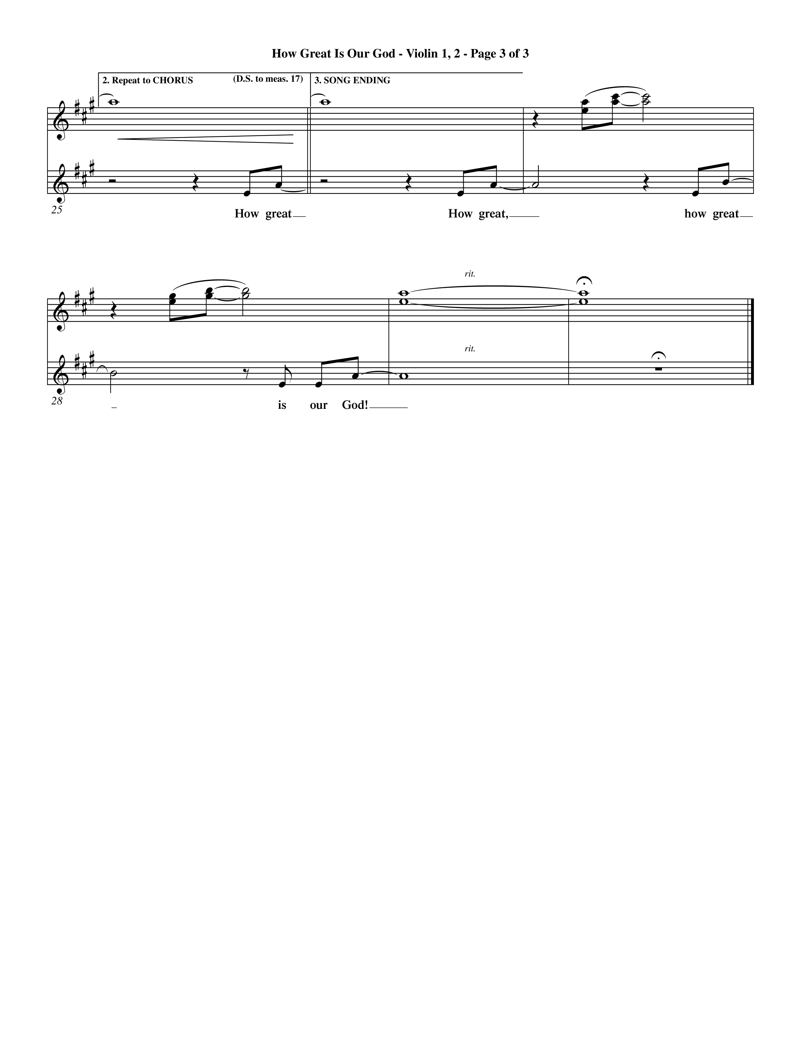 How Great Is Our God (Choral Anthem SATB) Violin 1/2 (Word Music Choral / Orch. Dave Williamson)