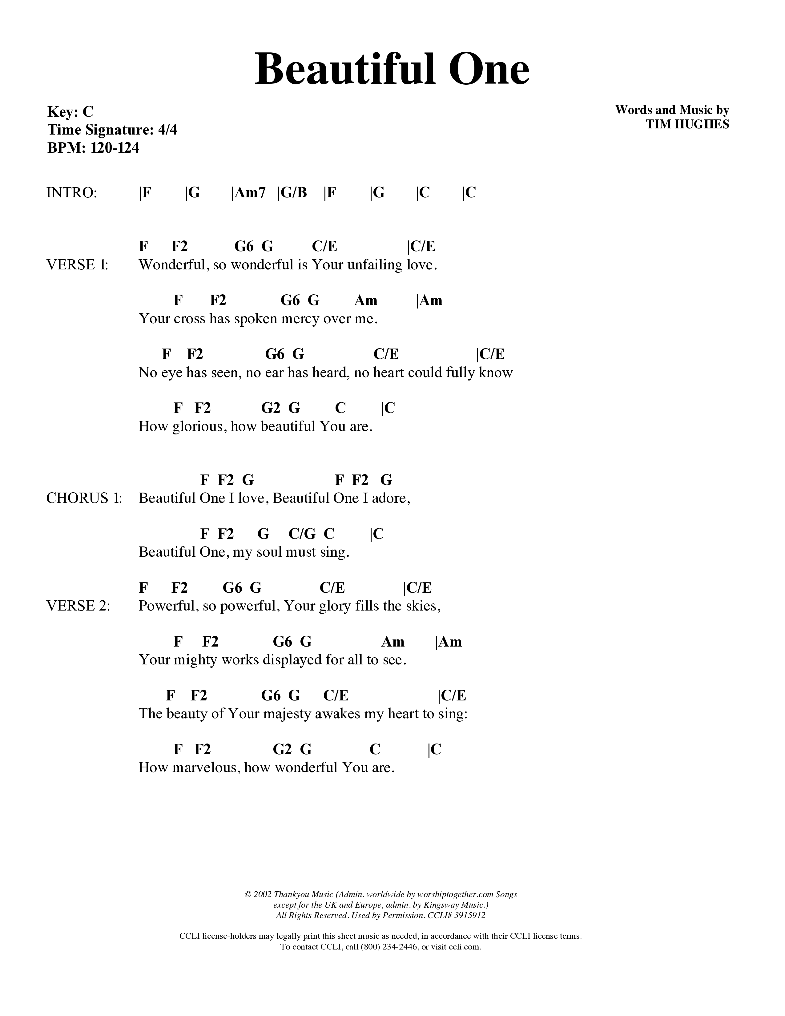 Beautiful One (Choral Anthem SATB) Chords & Lyrics (Word Music Choral / Orch. Paul Nelson)