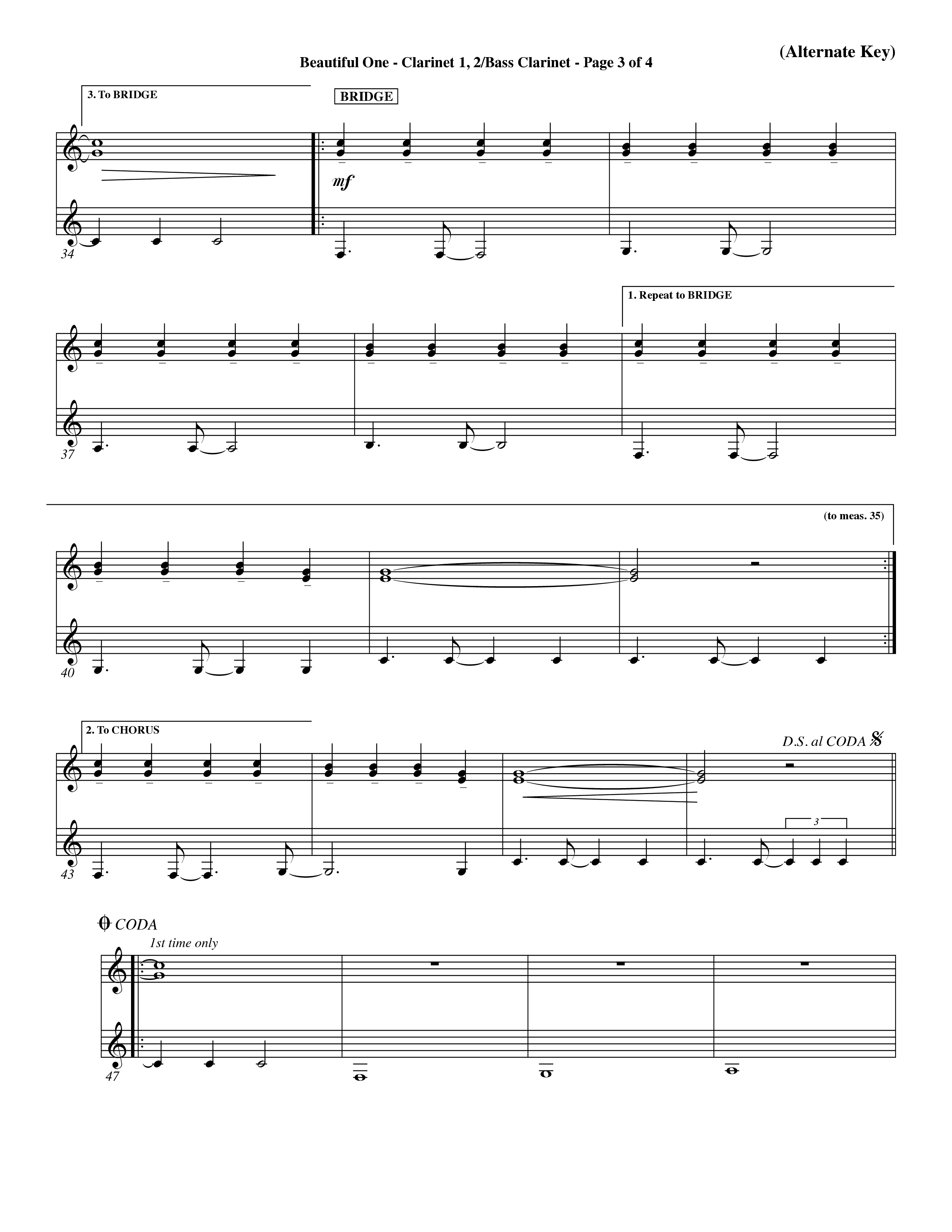 Beautiful One (Choral Anthem SATB) Clarinet 1/2, Bass Clarinet (Word Music Choral / Orch. Paul Nelson)