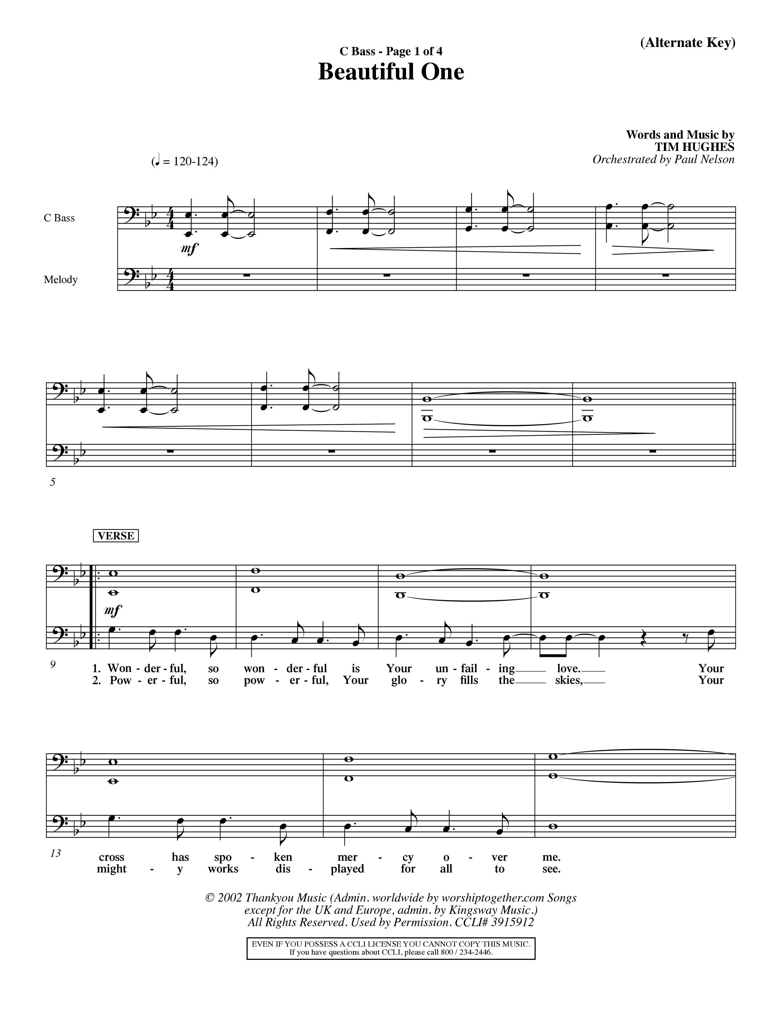 Beautiful One (Choral Anthem SATB) Contrabass (Word Music Choral / Orch. Paul Nelson)