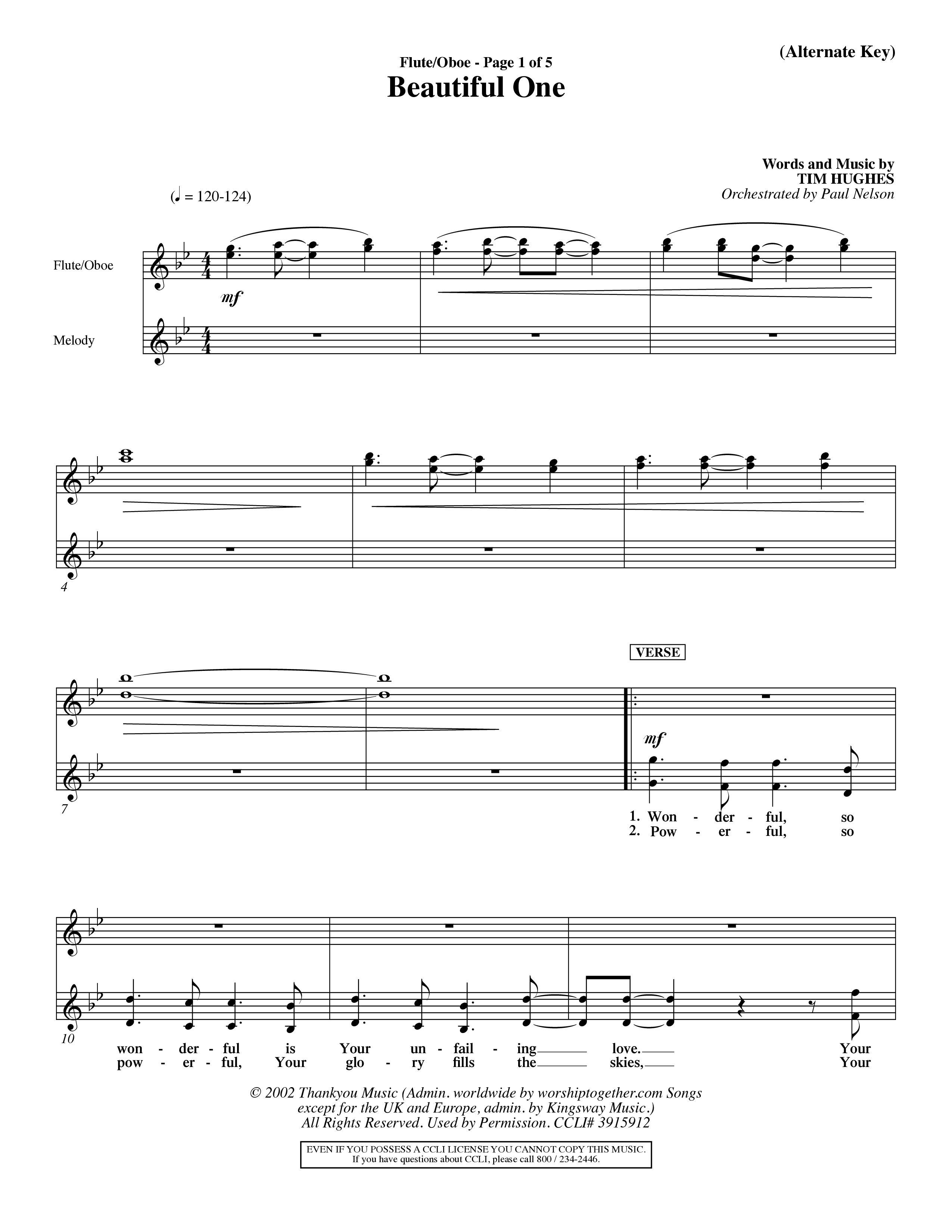 Beautiful One (Choral Anthem SATB) Flute/Oboe (Word Music Choral / Orch. Paul Nelson)