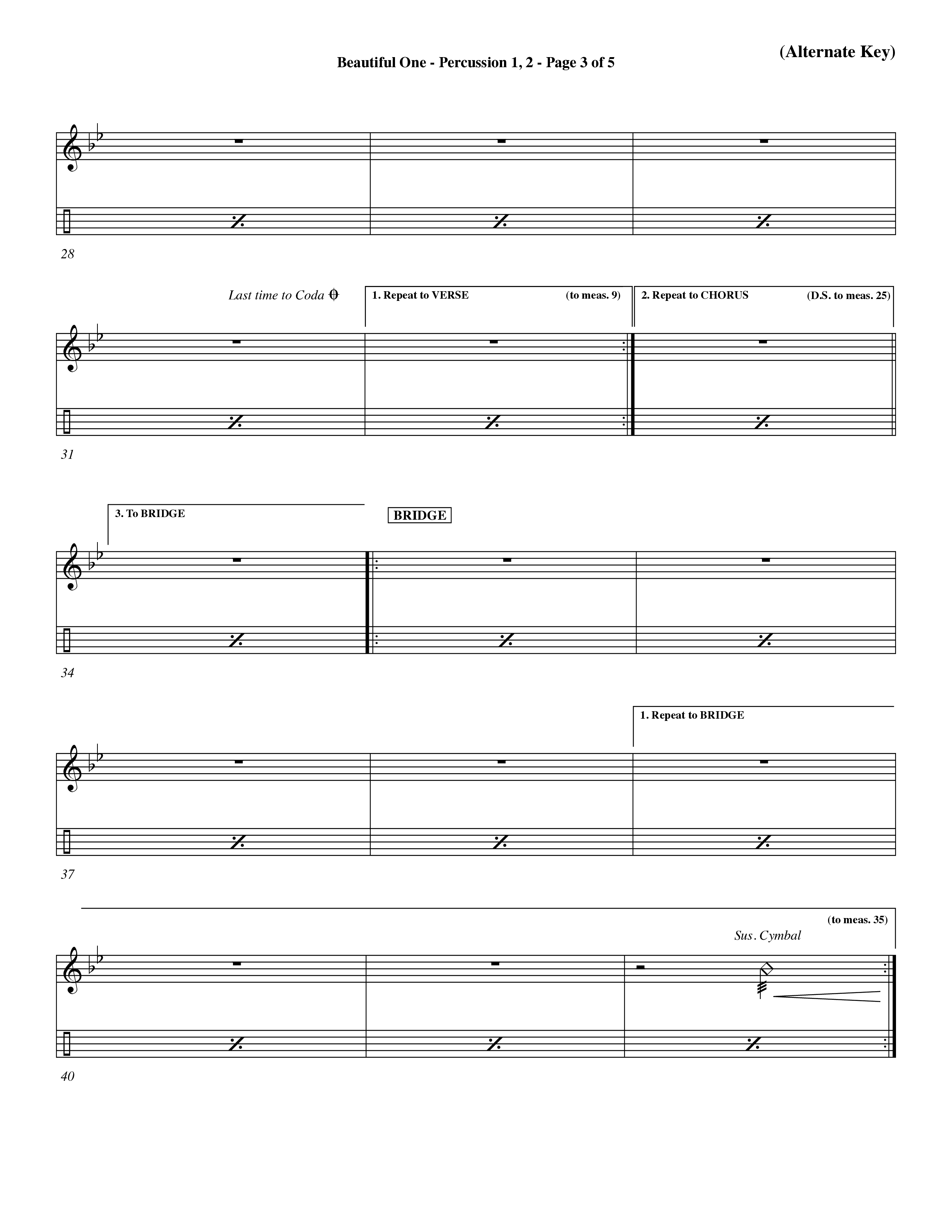 Beautiful One (Choral Anthem SATB) Percussion 1/2 (Word Music Choral / Orch. Paul Nelson)