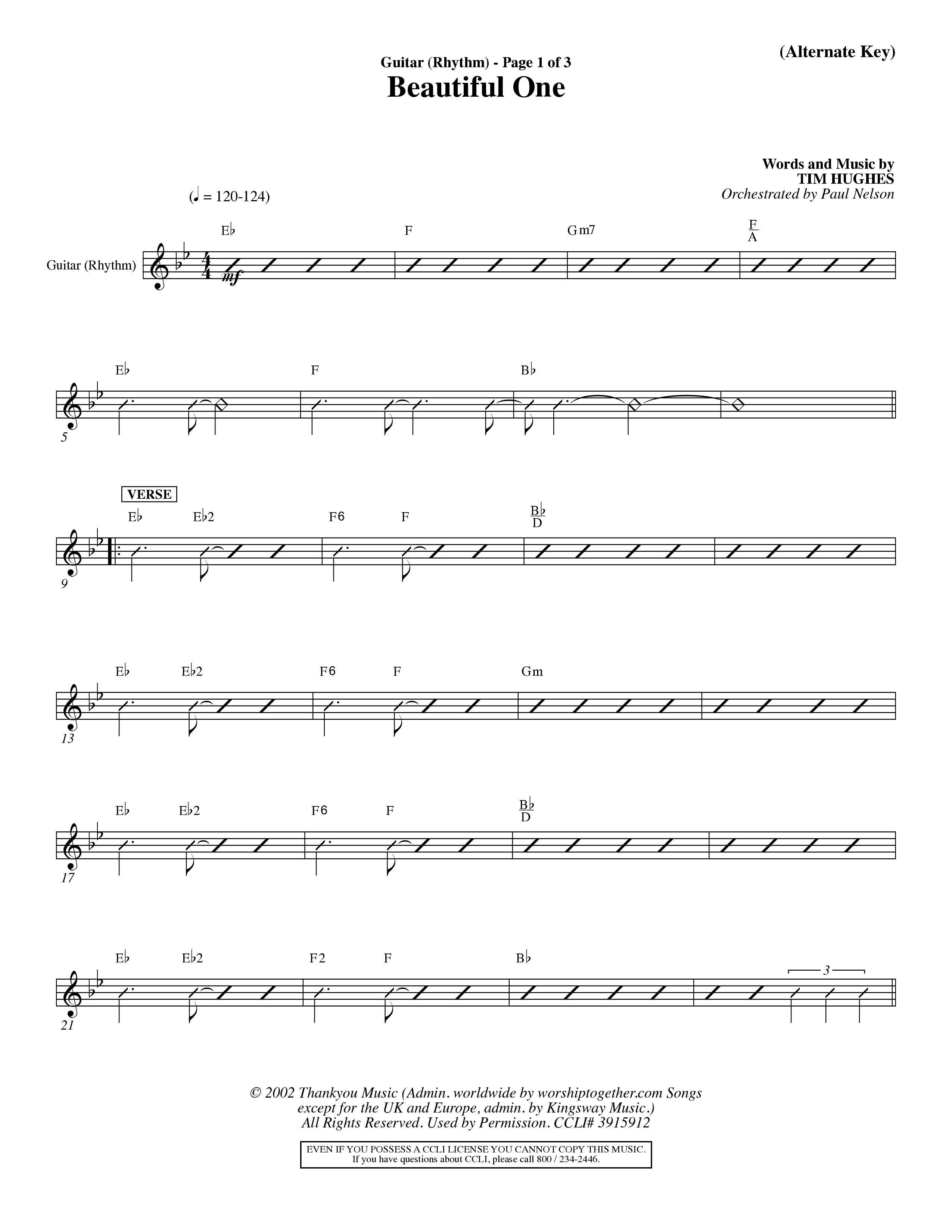 Beautiful One (Choral Anthem SATB) Rhythm Chart (Word Music Choral / Orch. Paul Nelson)