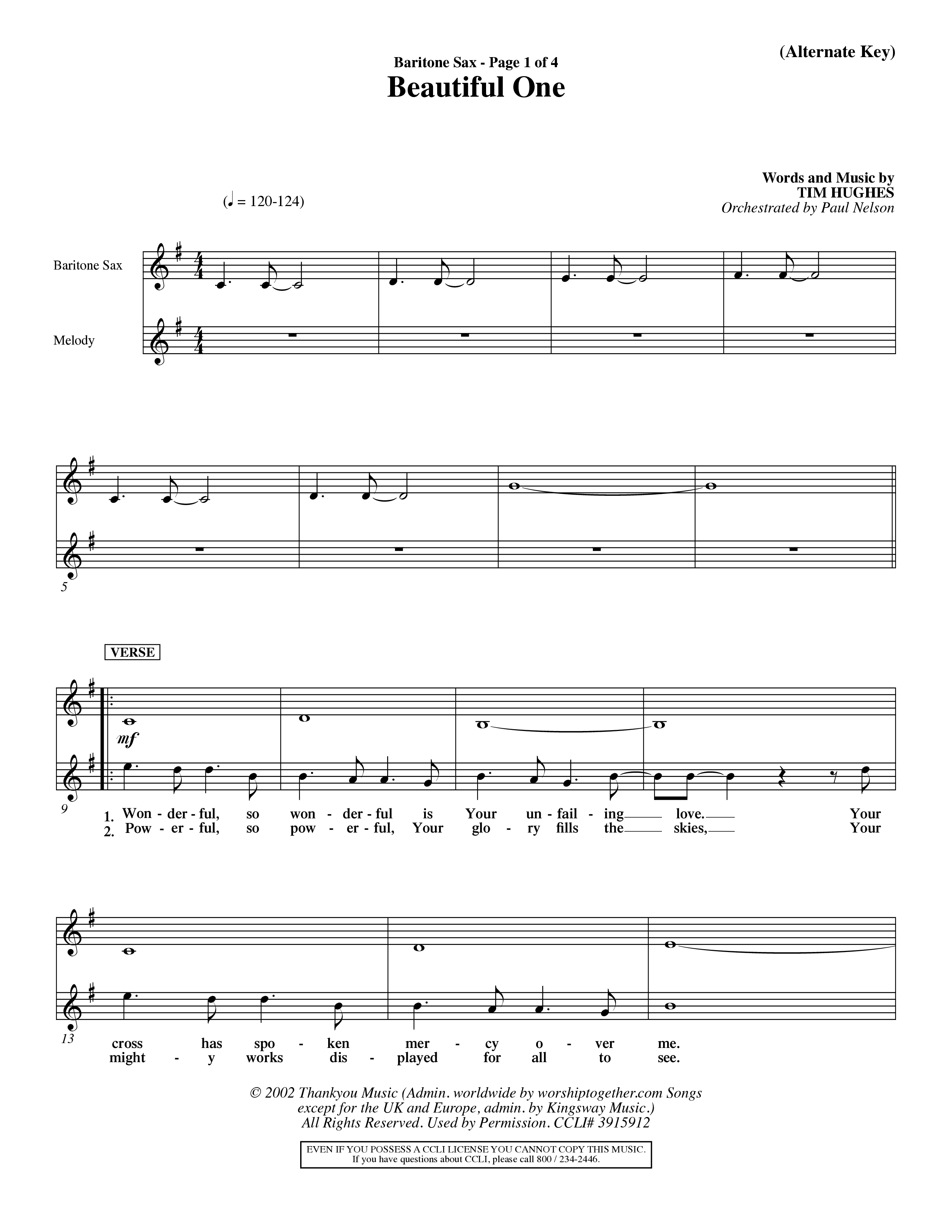 Beautiful One (Choral Anthem SATB) Saxophone (Word Music Choral / Orch. Paul Nelson)