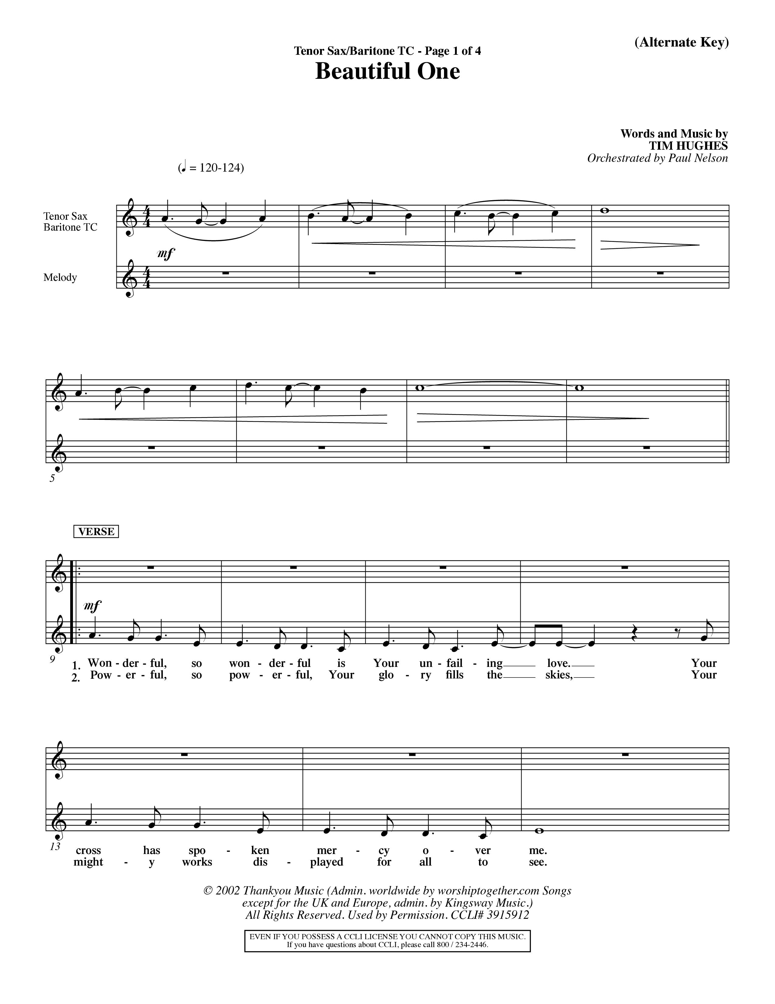 Beautiful One (Choral Anthem SATB) Tenor Sax/Baritone T.C. (Word Music Choral / Orch. Paul Nelson)