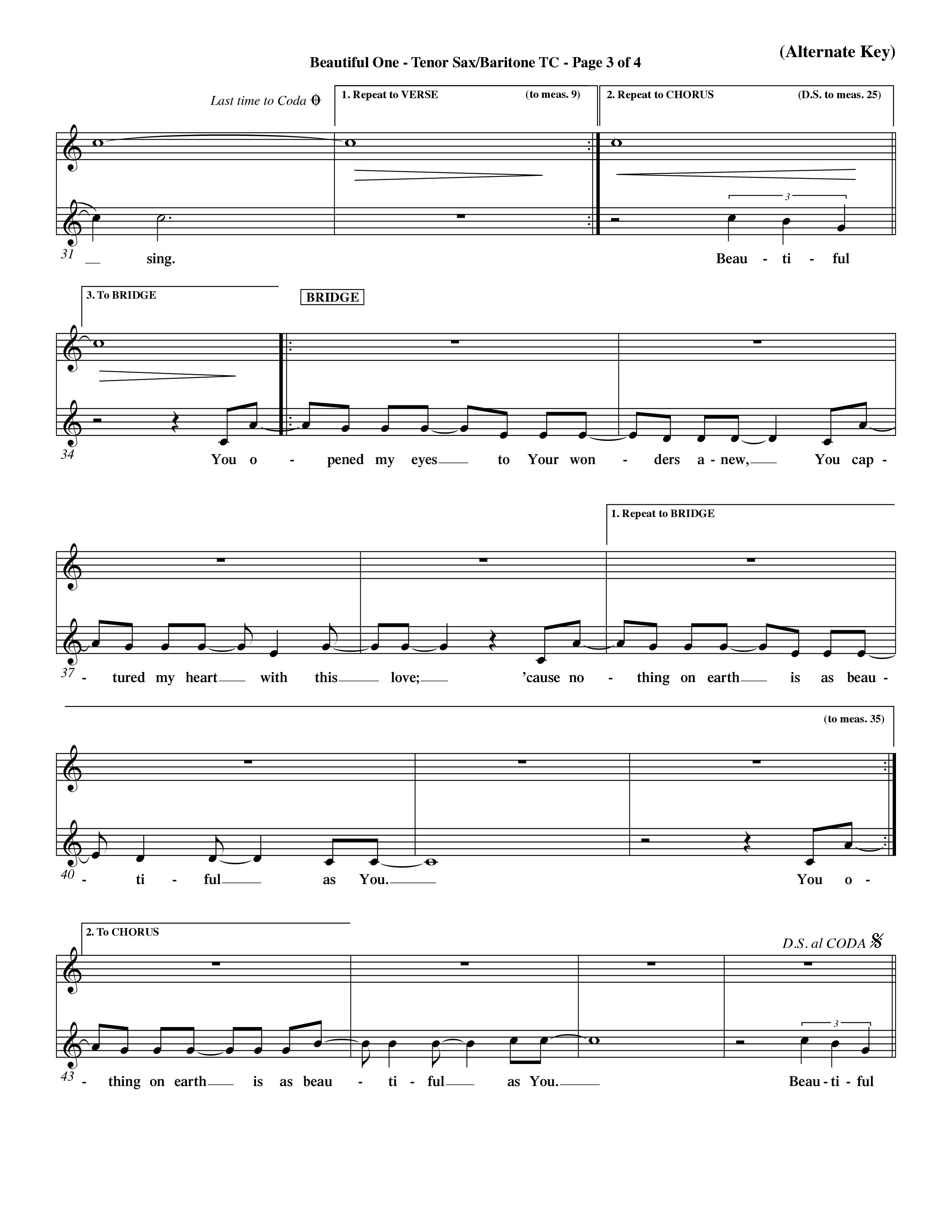Beautiful One (Choral Anthem SATB) Tenor Sax/Baritone T.C. (Word Music Choral / Orch. Paul Nelson)