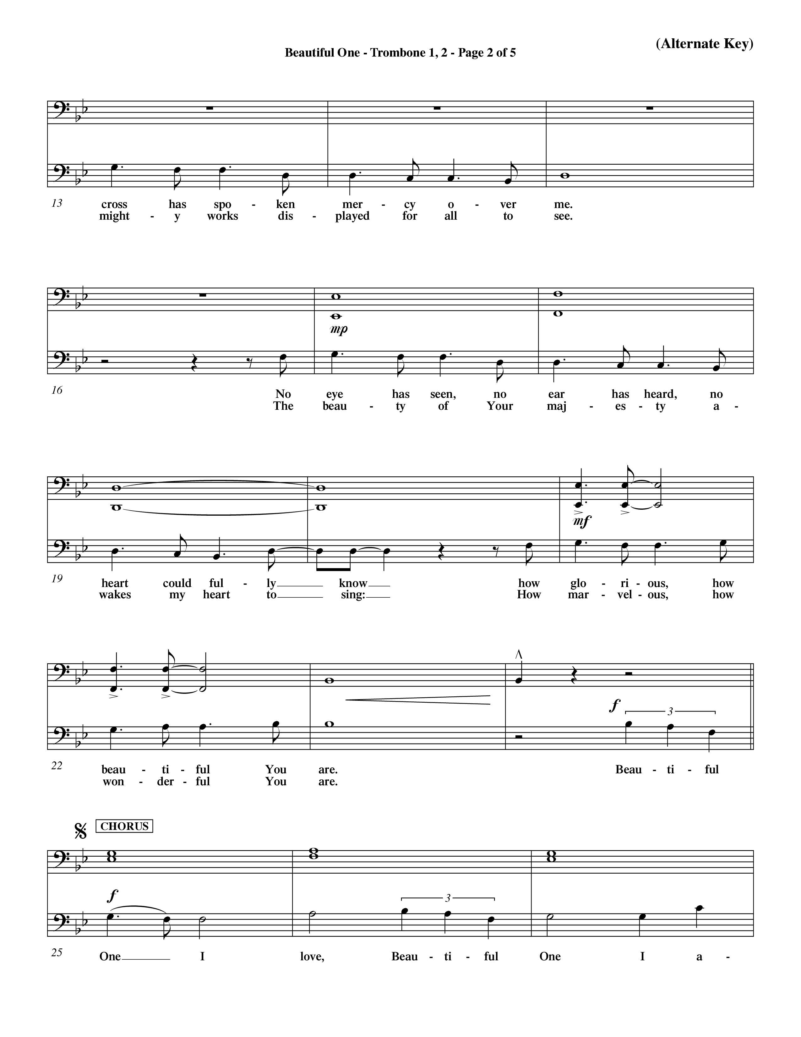 Beautiful One (Choral Anthem SATB) Trombone 1/2 (Word Music Choral / Orch. Paul Nelson)