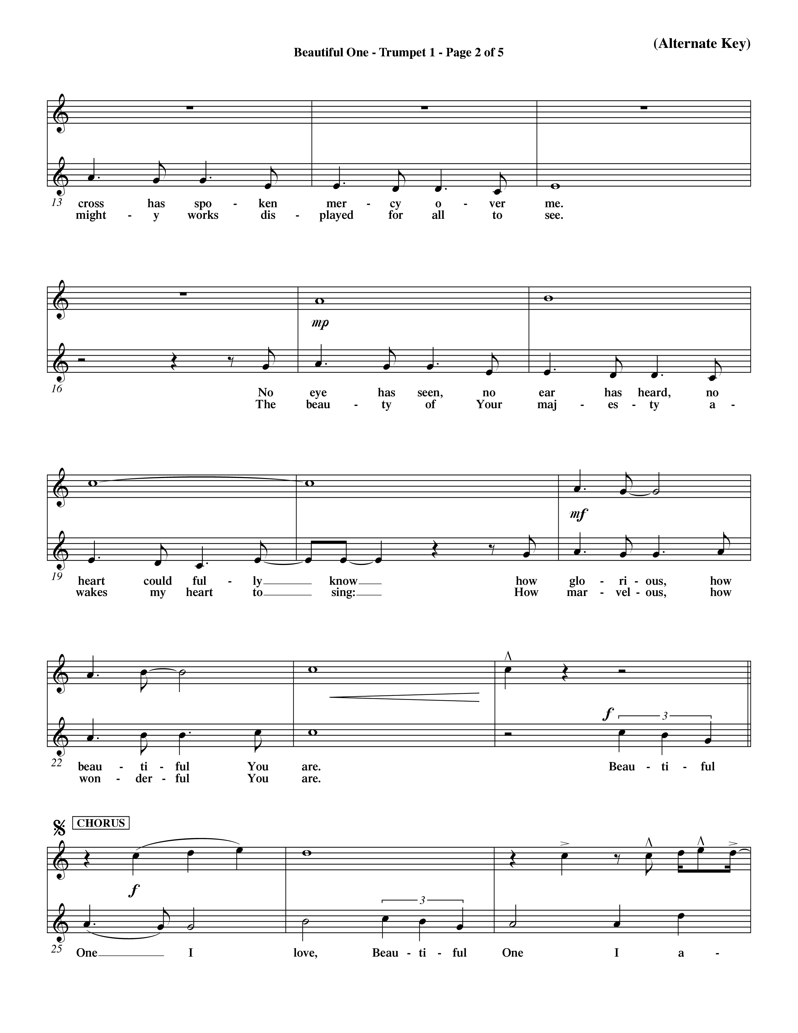 Beautiful One (Choral Anthem SATB) Trumpet 1 (Word Music Choral / Orch. Paul Nelson)