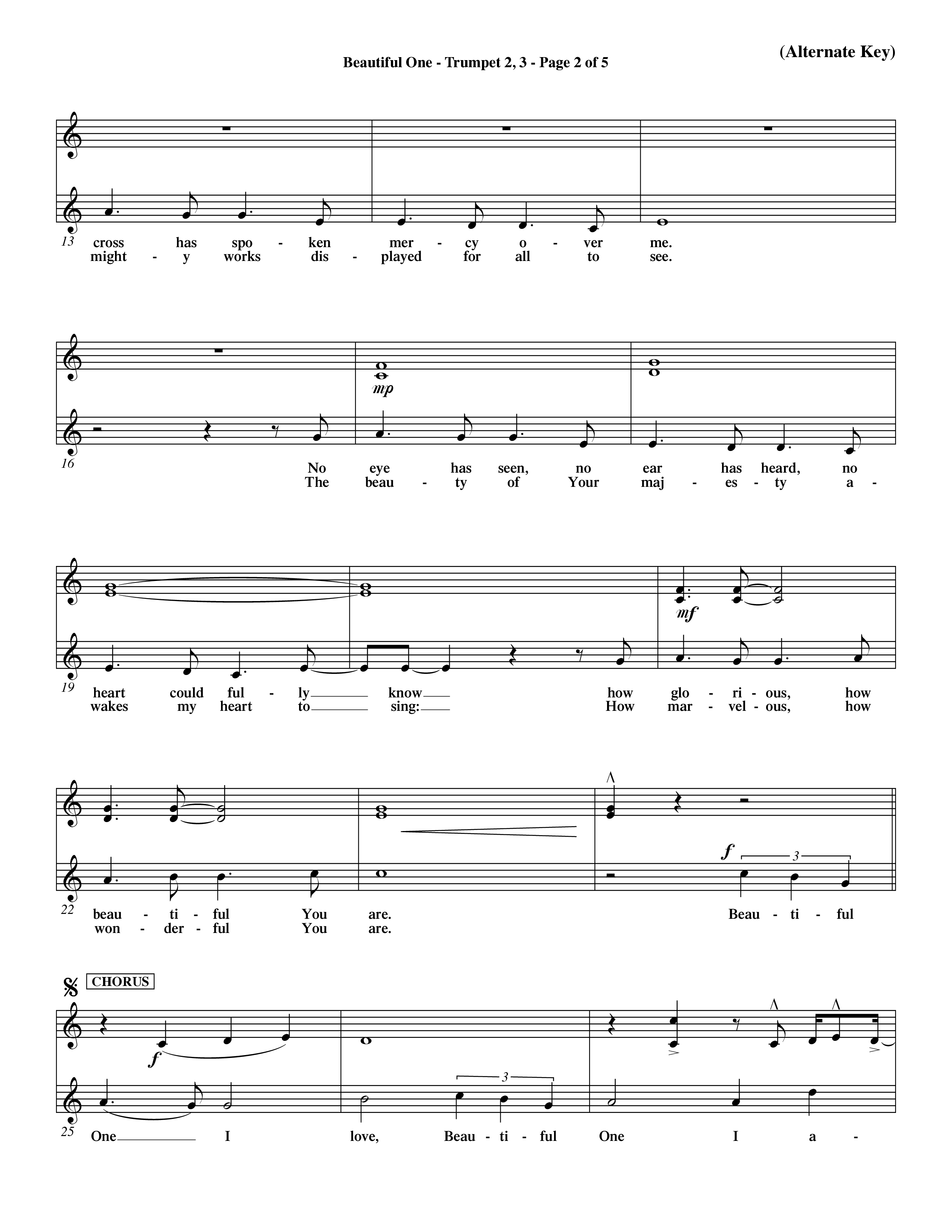 Beautiful One (Choral Anthem SATB) Trumpet 2/3 (Word Music Choral / Orch. Paul Nelson)