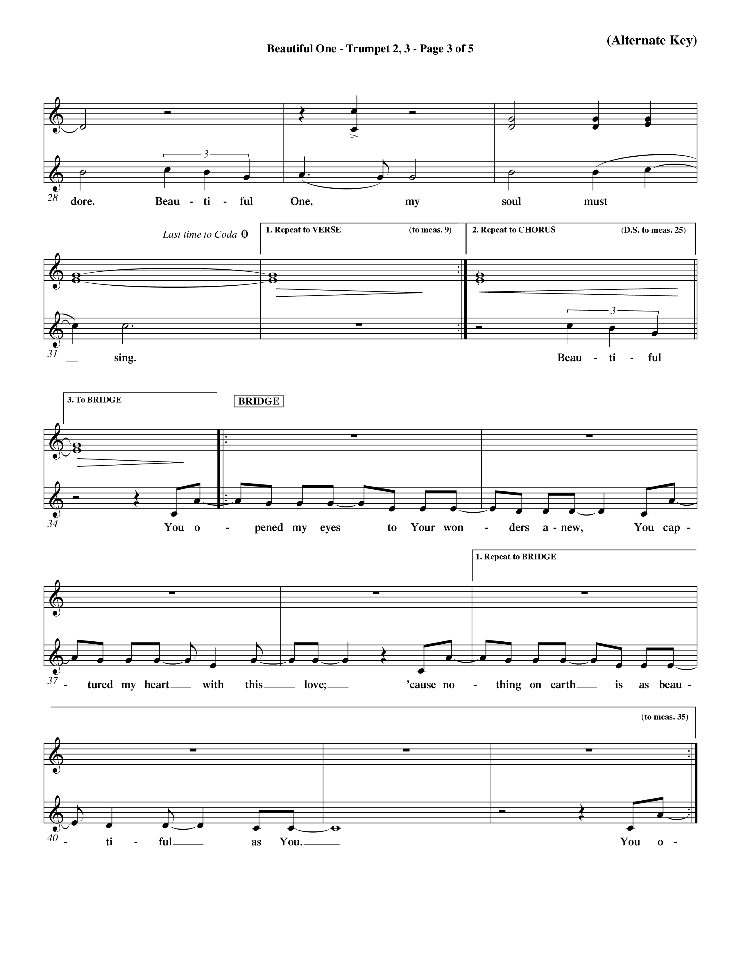 Beautiful One (Choral Anthem SATB) Trumpet 2/3 (Word Music Choral / Orch. Paul Nelson)