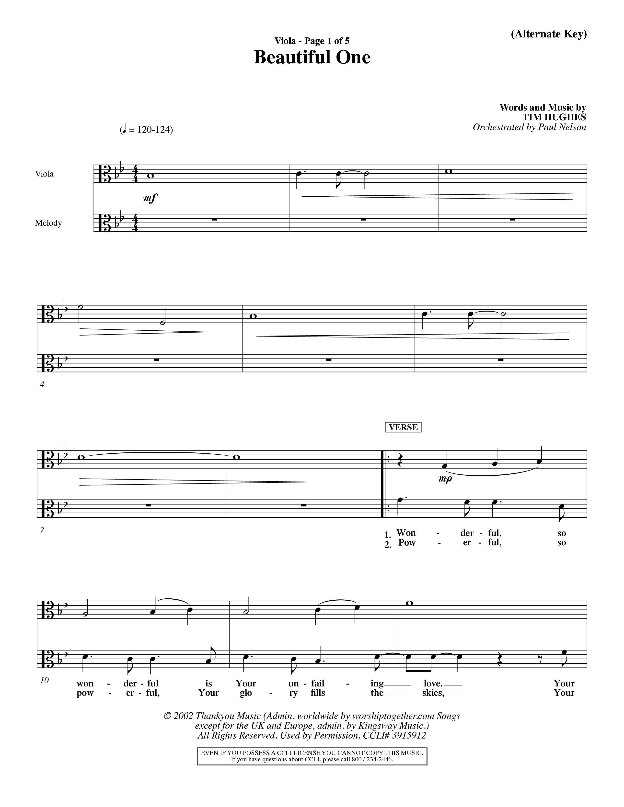 Beautiful One (Choral Anthem SATB) Viola (Word Music Choral / Orch. Paul Nelson)